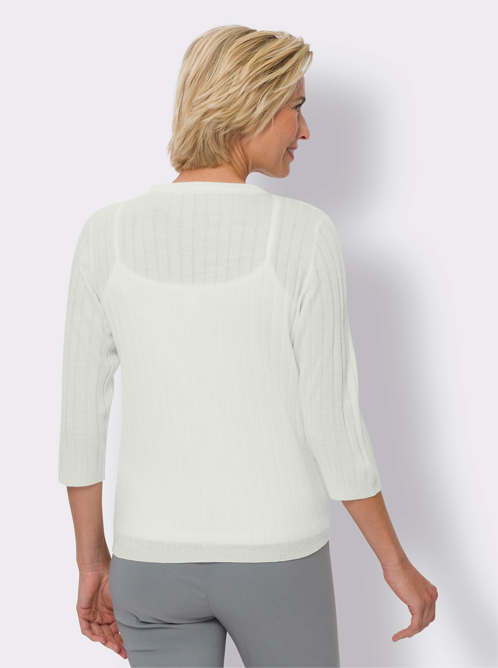 3/4 Arm-Pullover mit Ripp-Muster allover - ecru