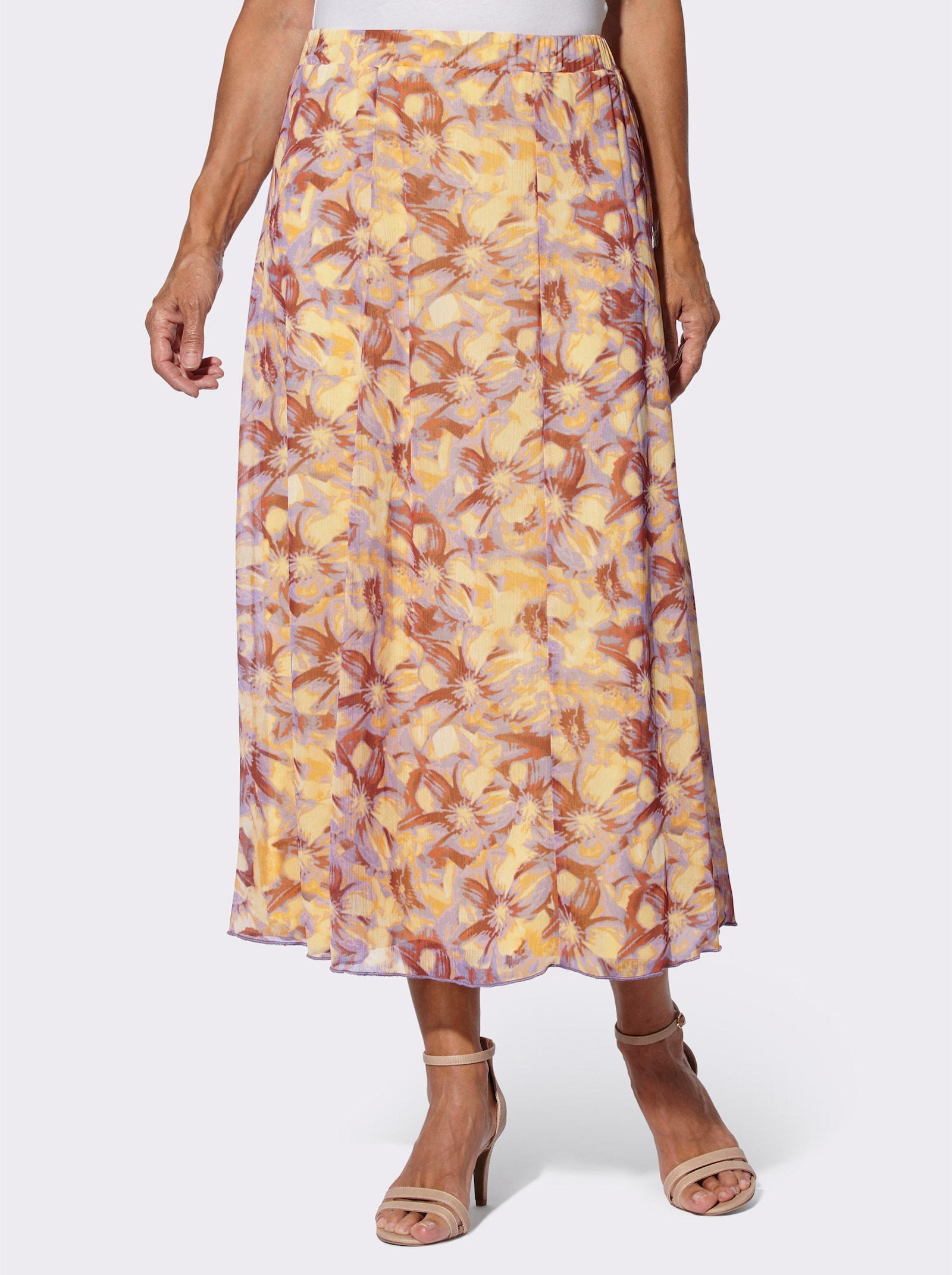 Bahnenrock mit blickdichtem Futter - zitrone-gelb-bedruckt