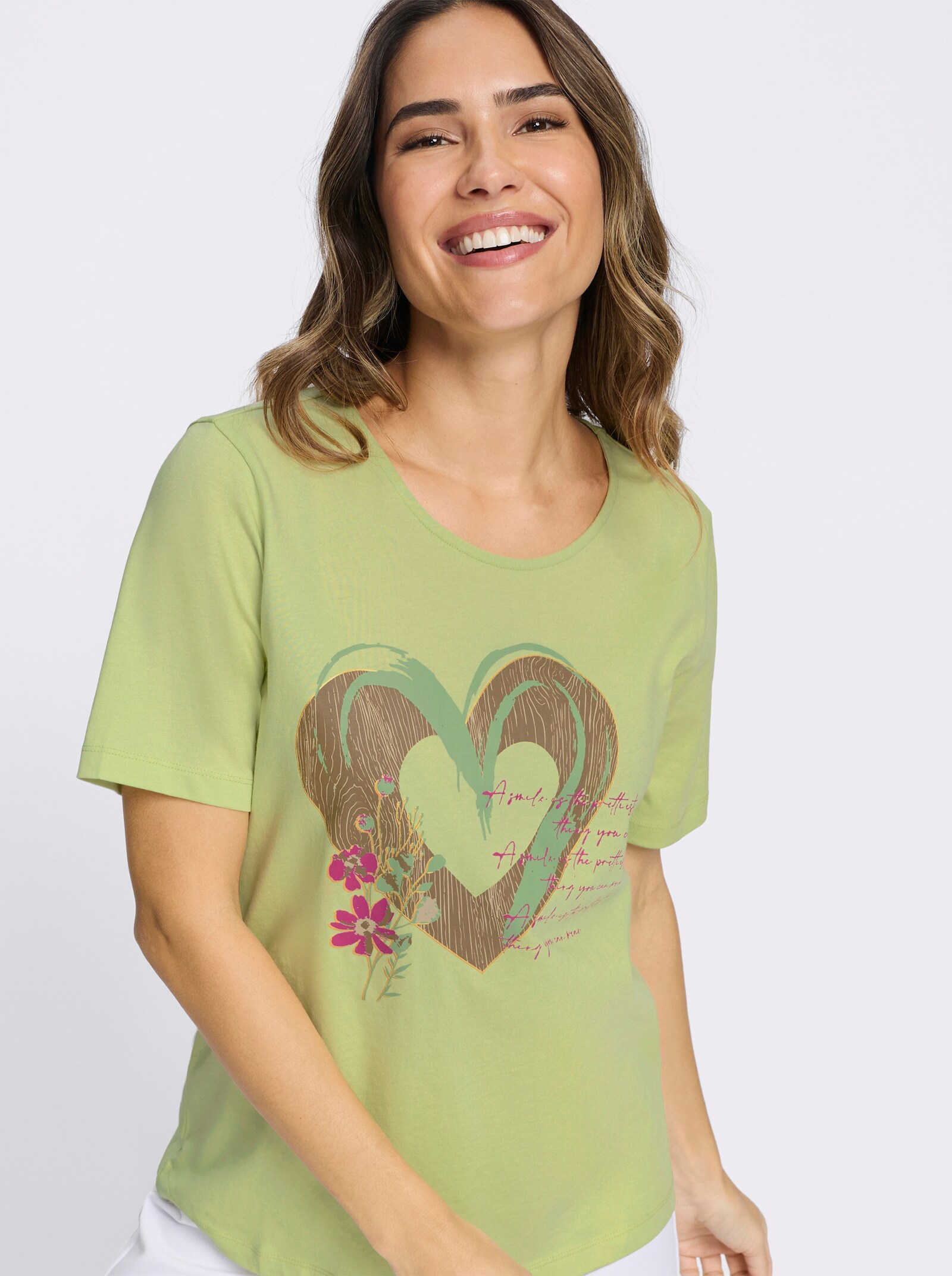 Kurzarmshirt im Trachtenstil - pistazie-braun