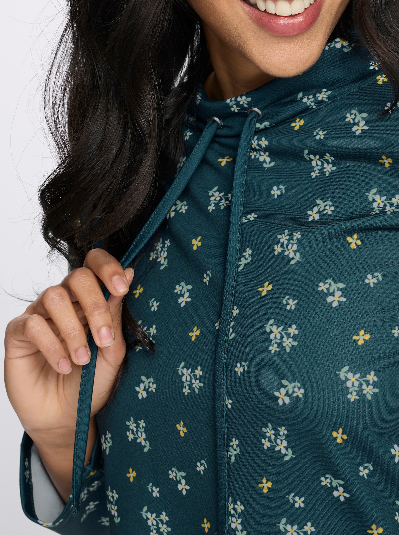 Sweatshirt im floralen Dessin - petrol-ecru-bedruckt