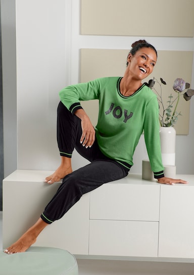 wäschepur Schlafanzug mit Ringelbündchen - apfel-schwarz