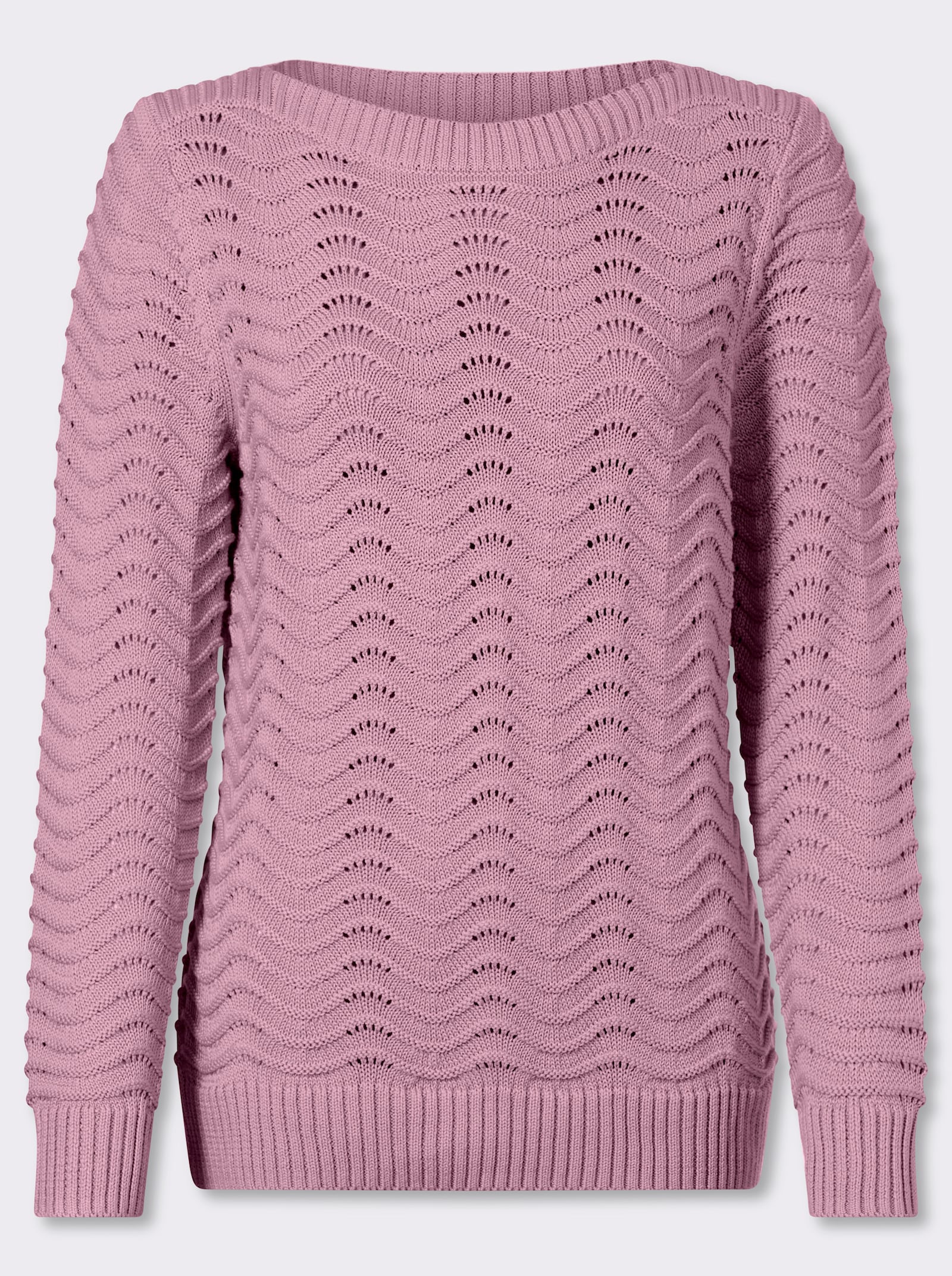 Pullover mit wellenförmigem Ajour-Strickmuster - rosé