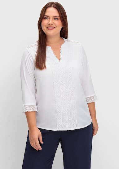 Schlupfbluse mit Spitze - weiß