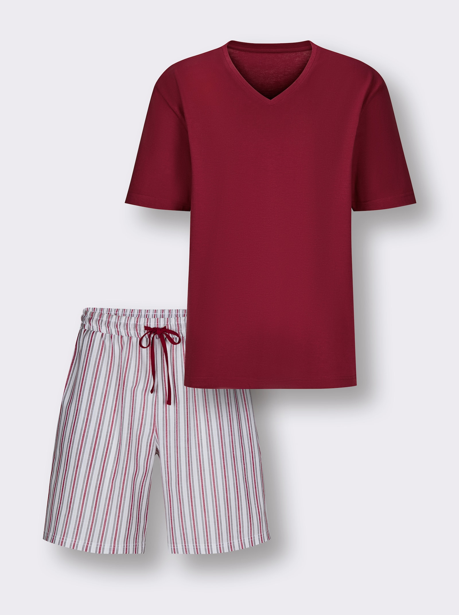 wäschepur men Shorty mit Batist-Hose - kirsche-grau-gestreift