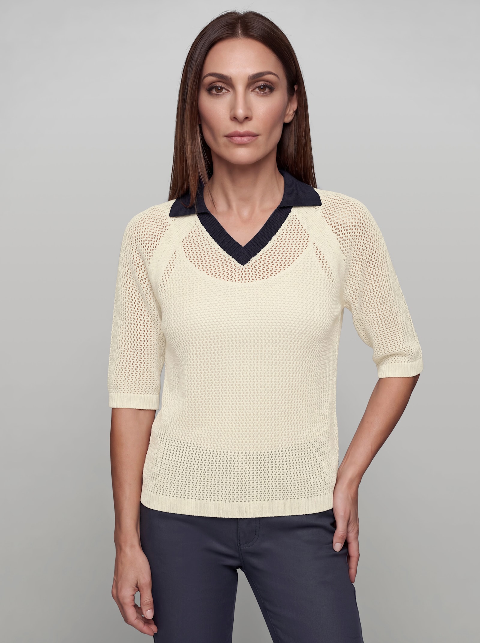 heine Ajourpullover mit Polokragen - champagner
