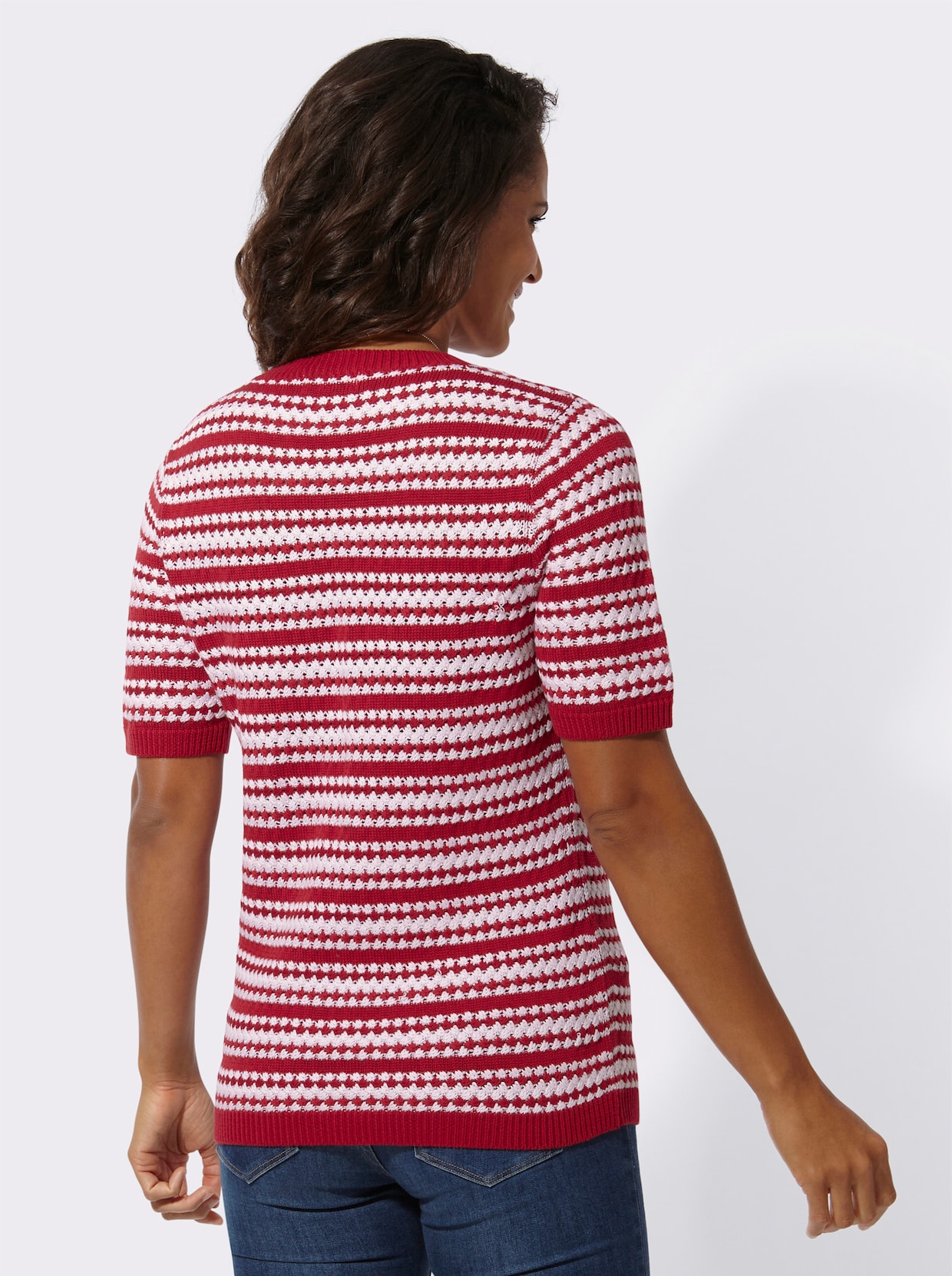 Pullover met korte mouwen - rood/wit gedessineerd