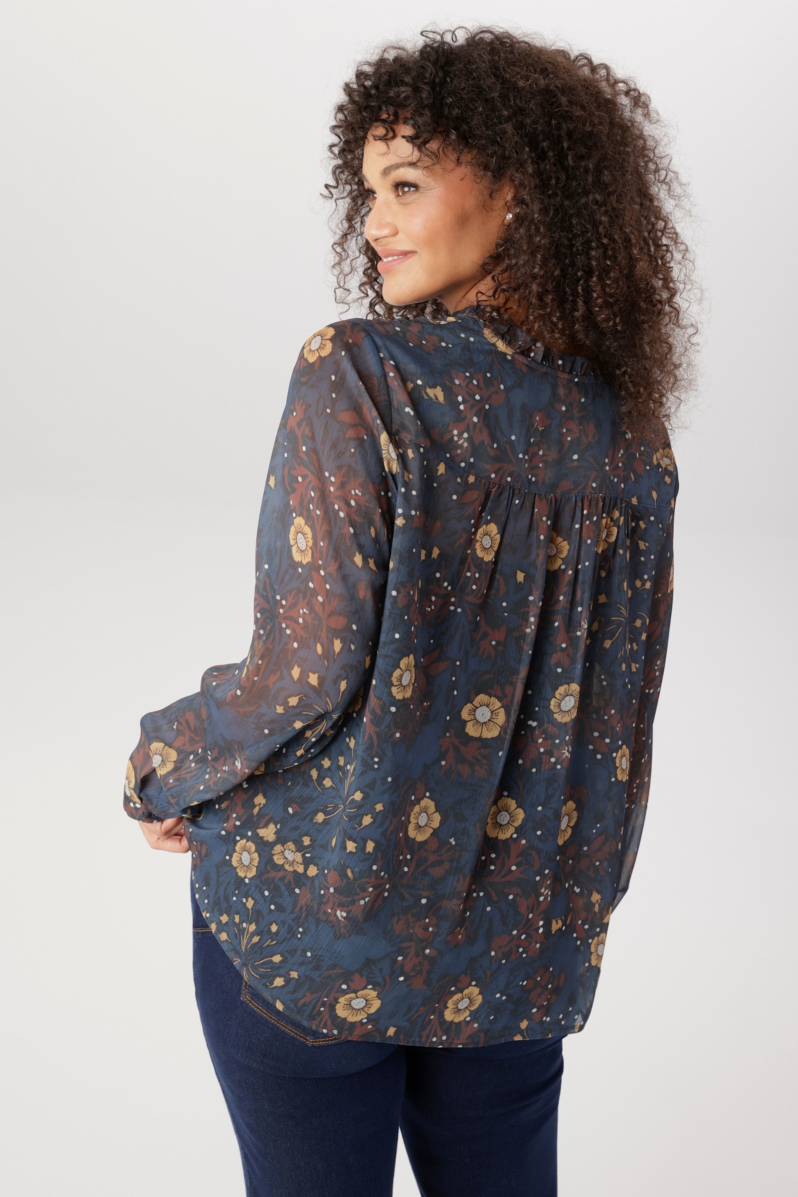 Aniston PLUS Schlupfbluse - blau-braun-camel-weiß