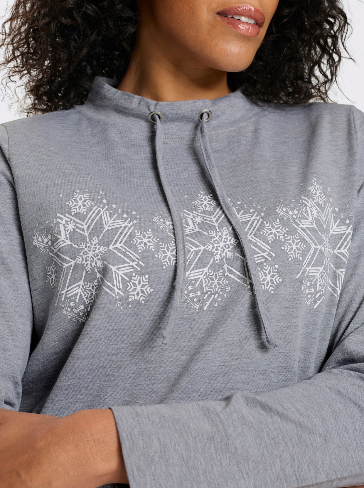 Lang shirt met sneeuwvlokkenprint - grijs gemêleerd/ecru