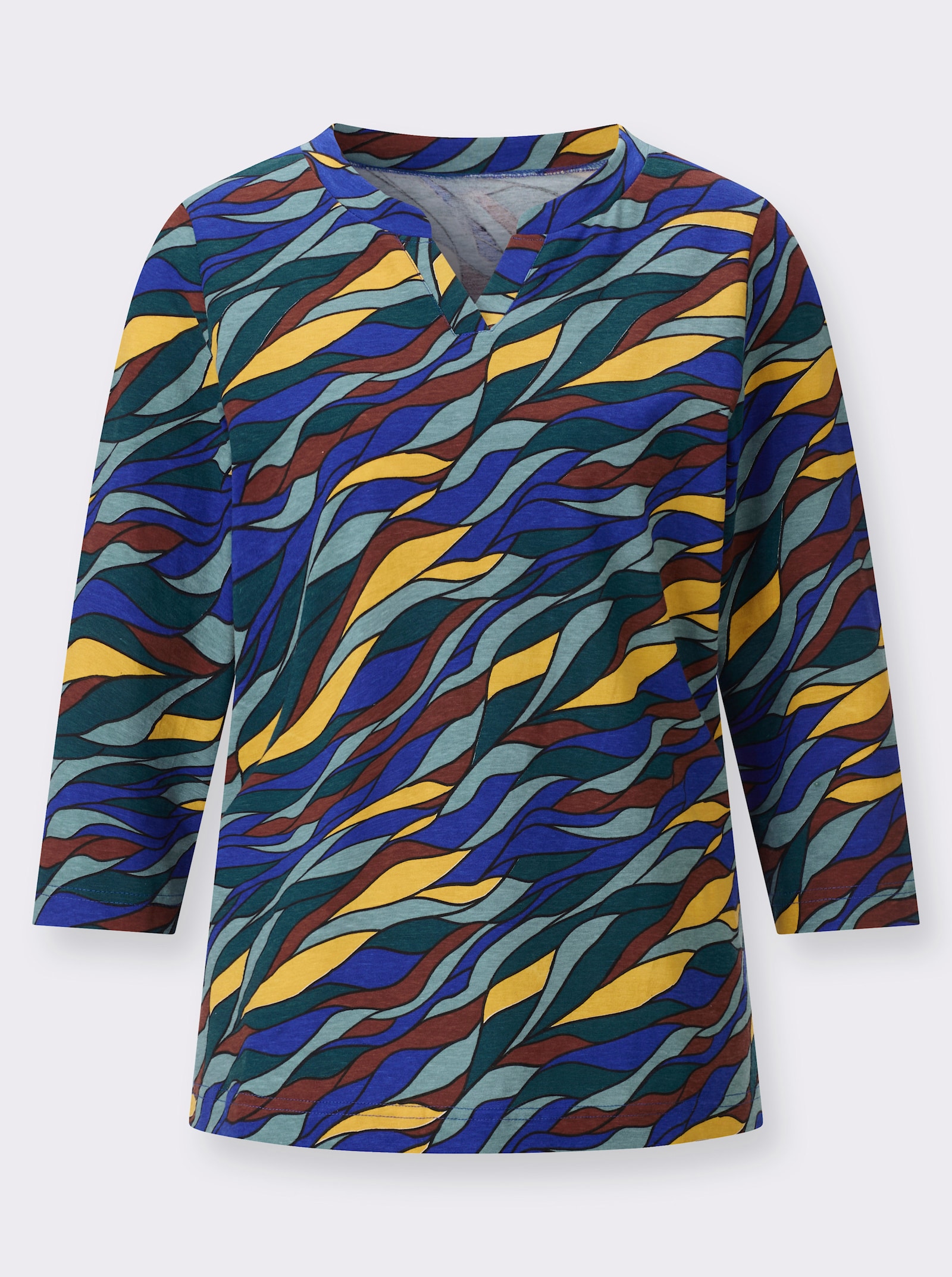 3/4-Arm-Shirt mit Allover-Print - royalblau-ocker-bedruckt