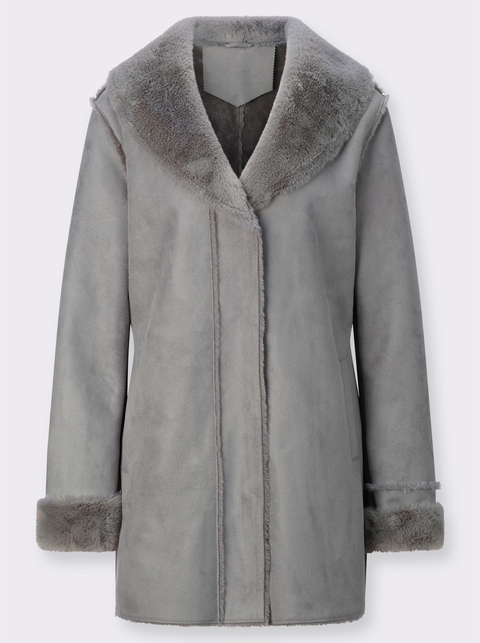 Mainpol Winterjacke in Lammfell-Optik - grau