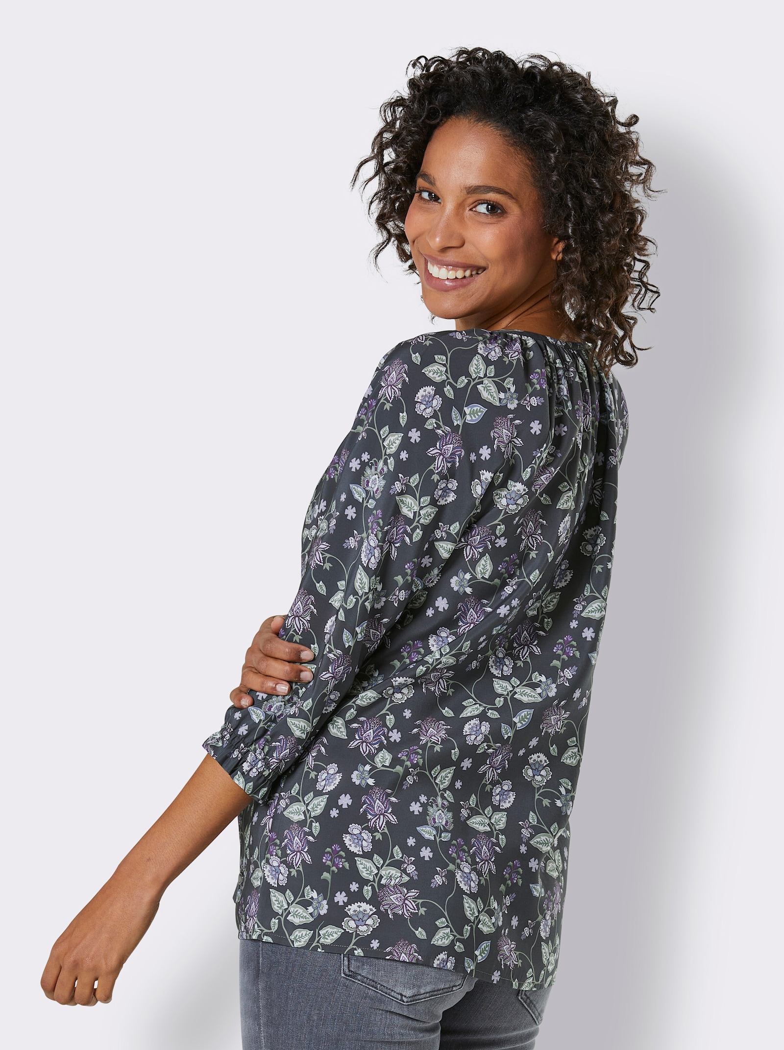 CREATION L PREMIUM Shirt met print in lichte A-lijn - grafiet/lila bedrukt