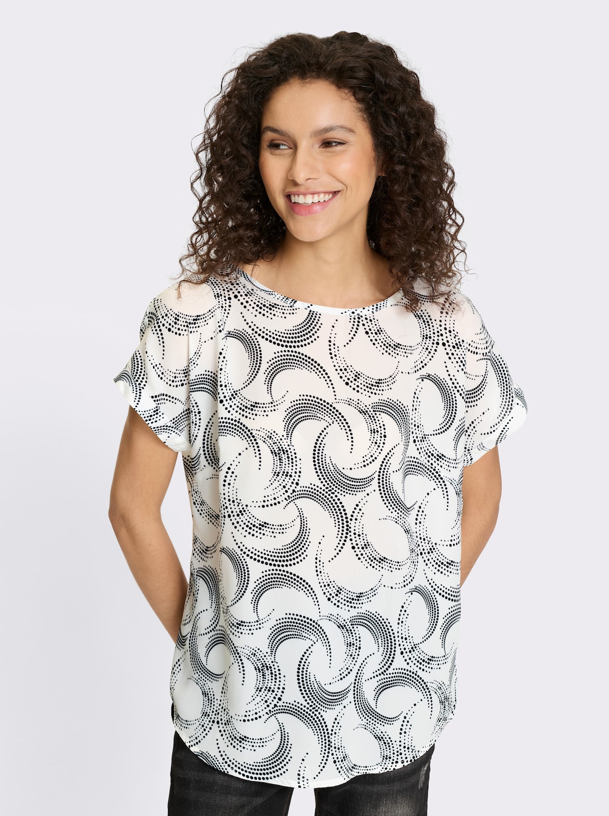 heine Druckbluse - ecru-schwarz-bedruckt