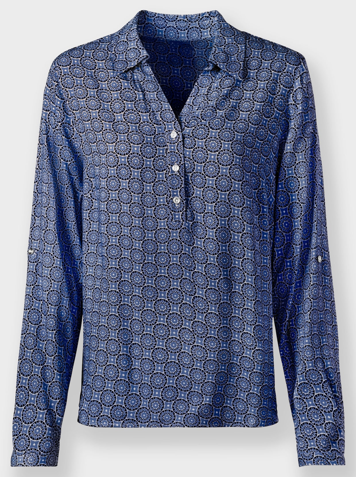 Comfortabele blouse - koningsblauw/marine bedrukt