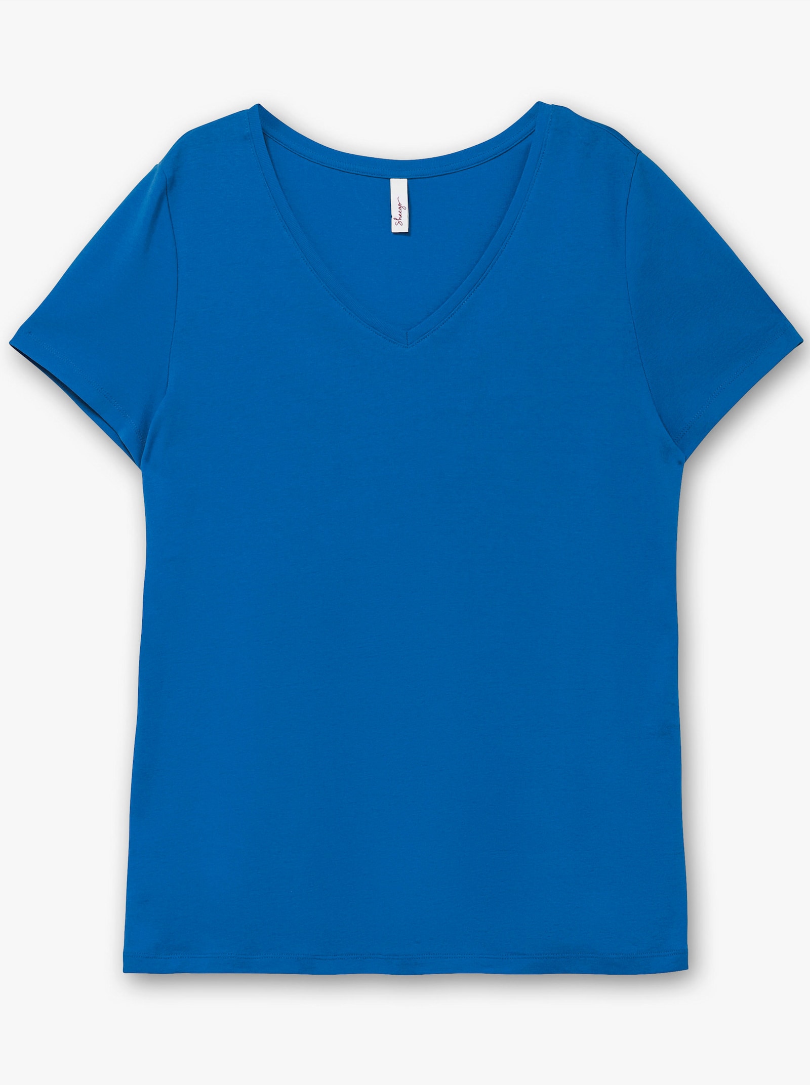 sheego T-Shirt mit V-Ausschnitt, Rippqualität - kobaltblau