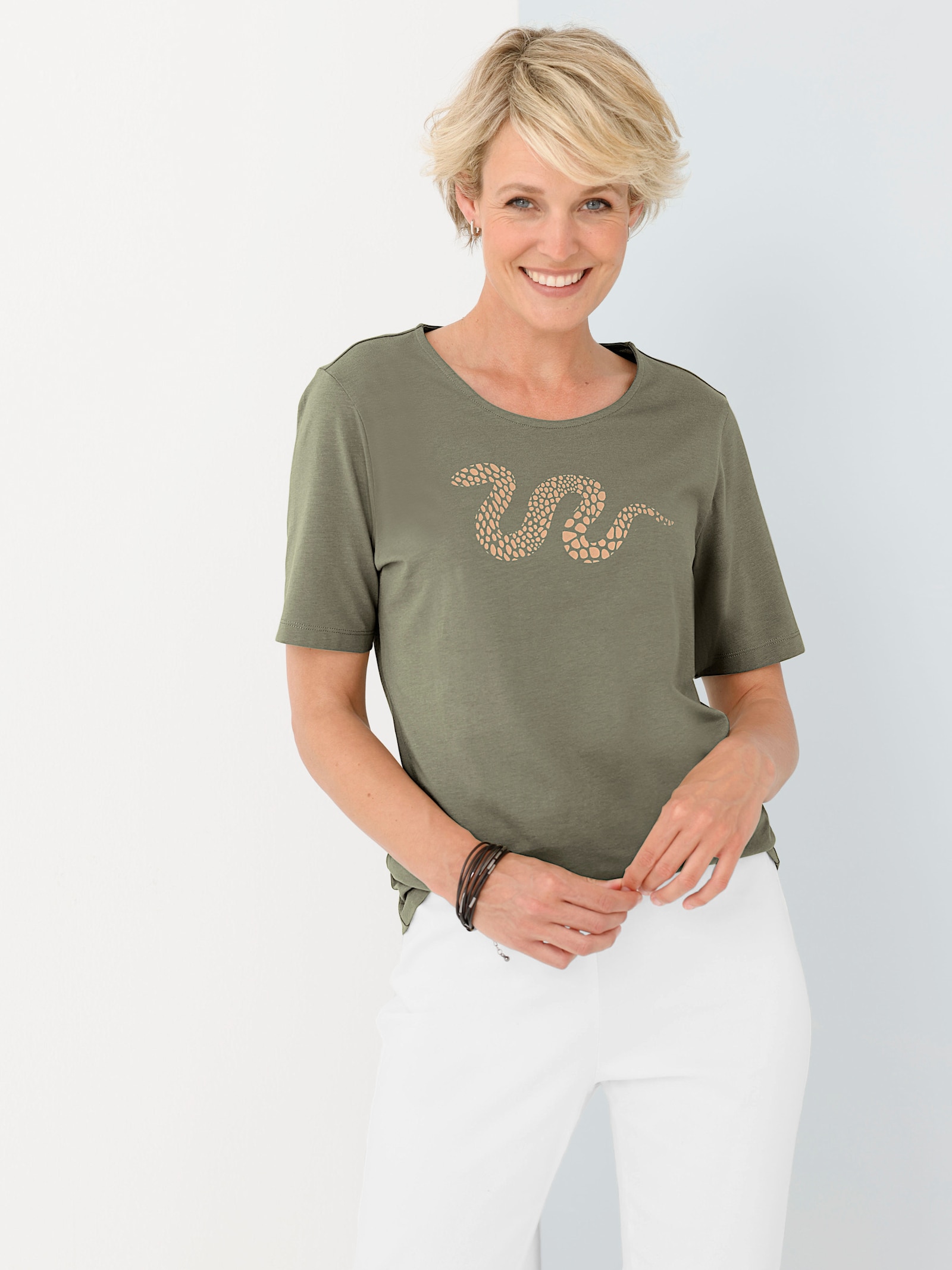 Shirts (2 stuks) - kaki + kaki/rietgroen bedrukt