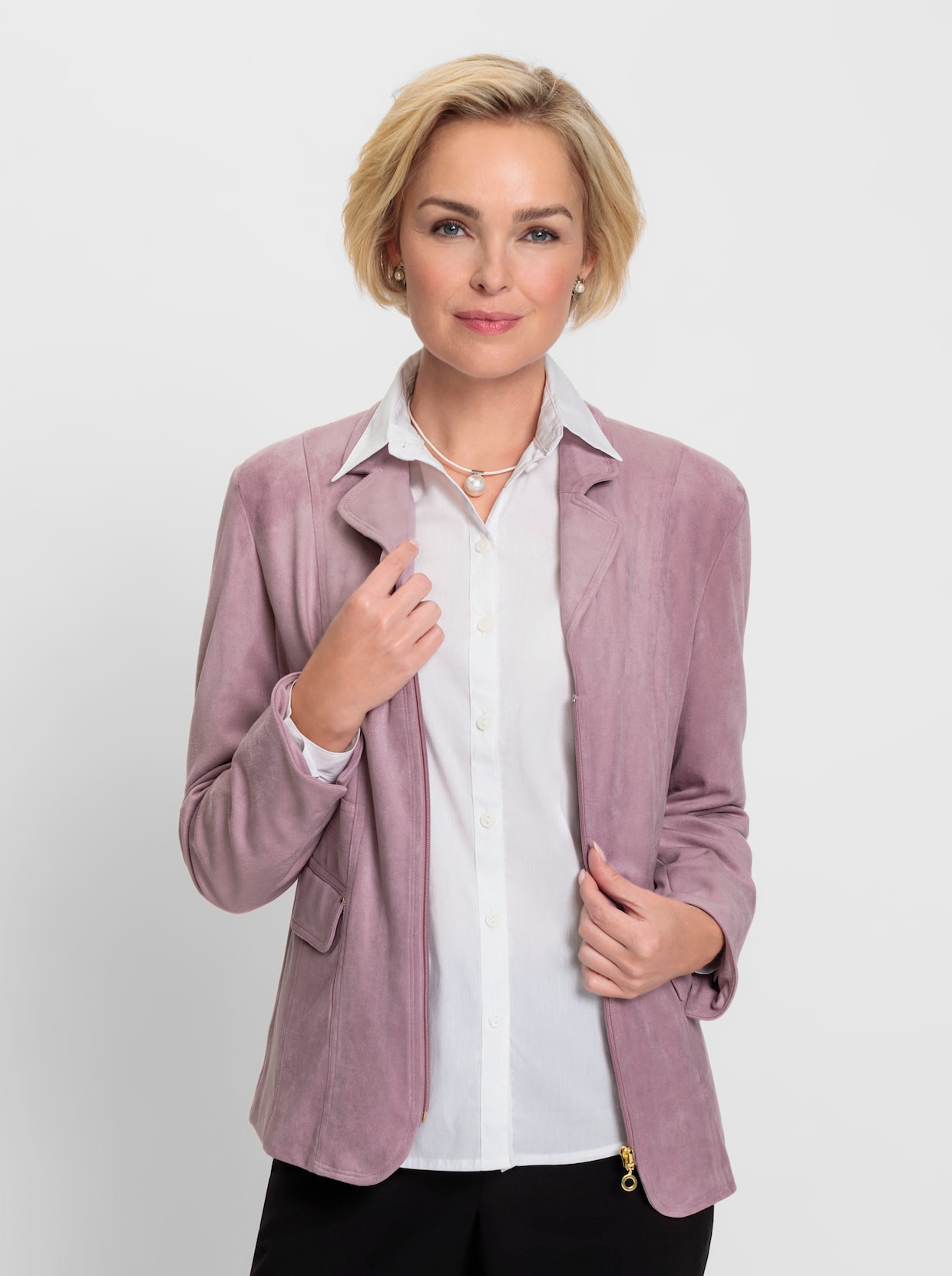 Blazer van imitatieleer - mauve