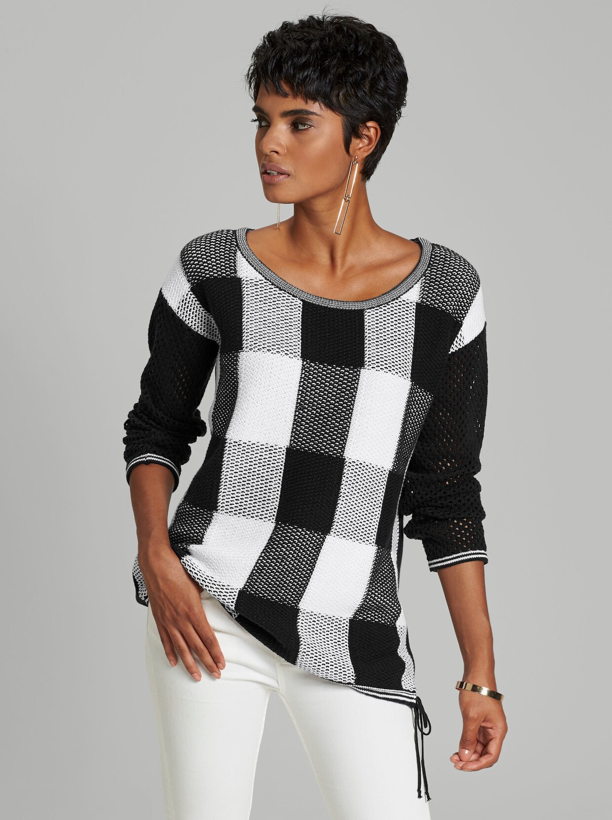 Jacquardpullover - schwarz-weiss-gemustert