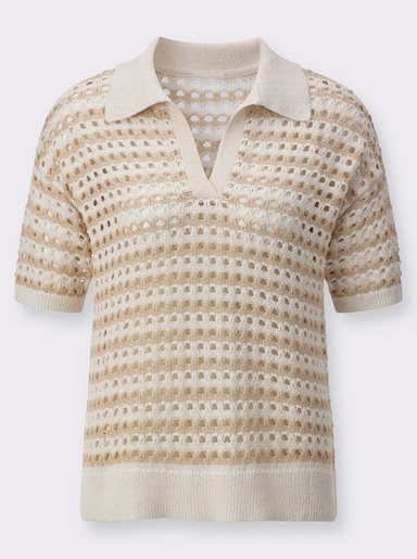 Polopullover im Viskose-Polyester-Lyocell-Mix - ecru-sand-gemustert