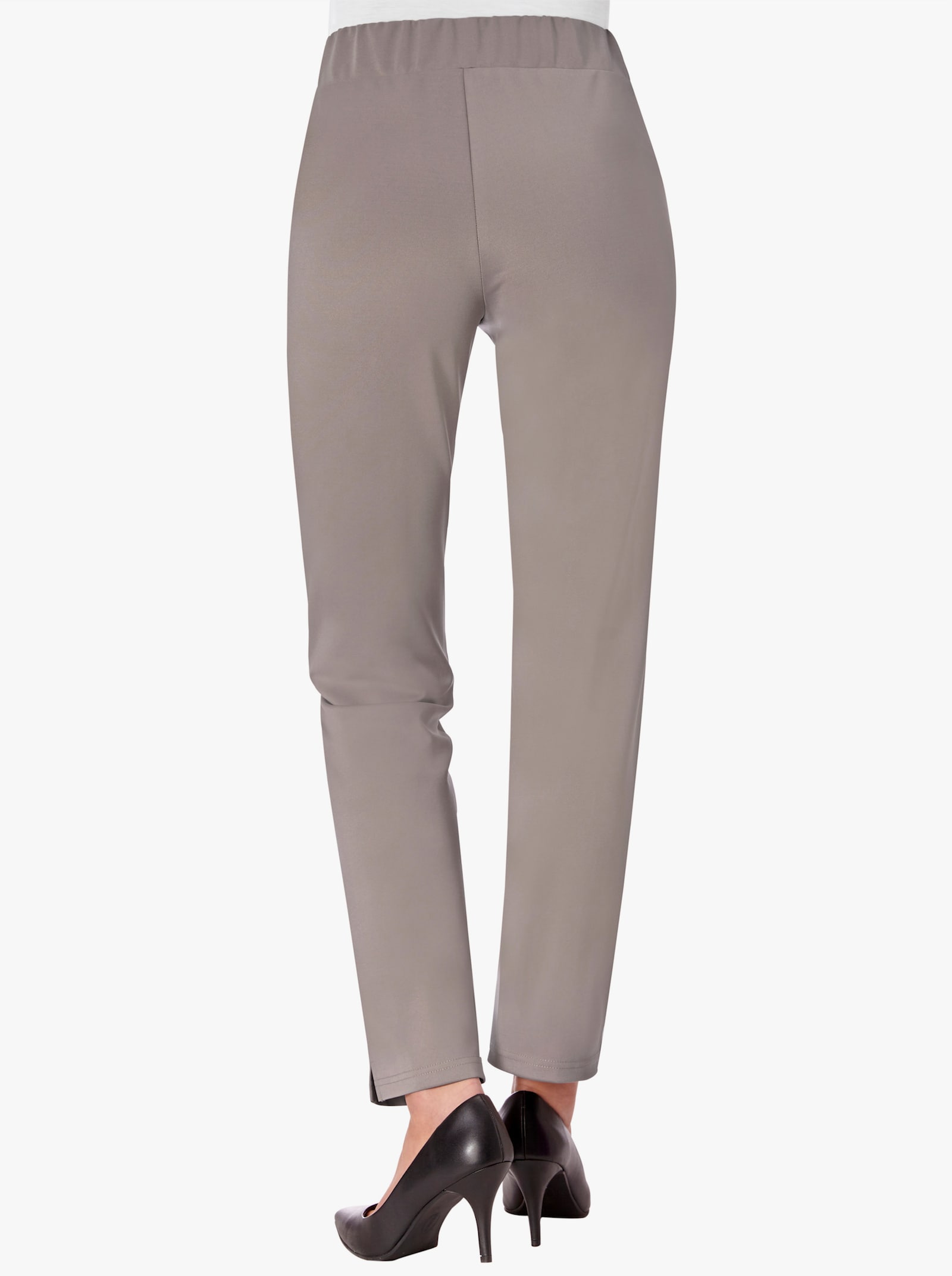 Jerseybroek met siersteentjes op de zakken - taupe