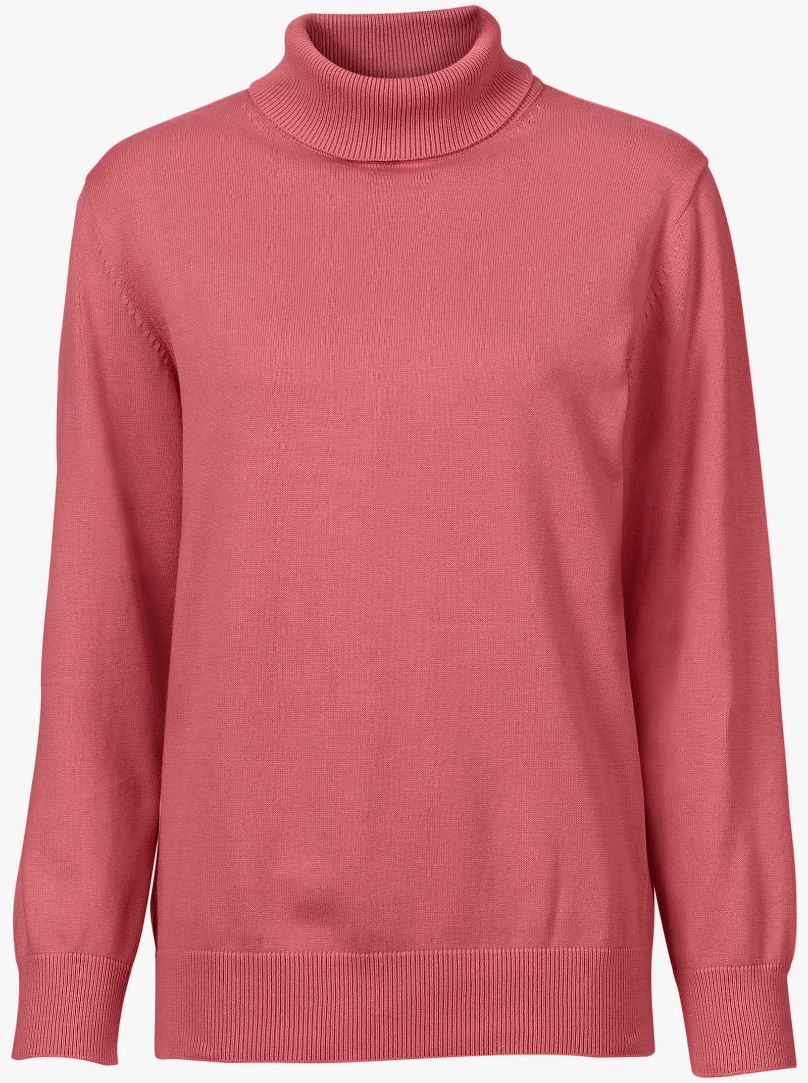 Rollkragenpullover aus reiner Baumwolle - korallenrot