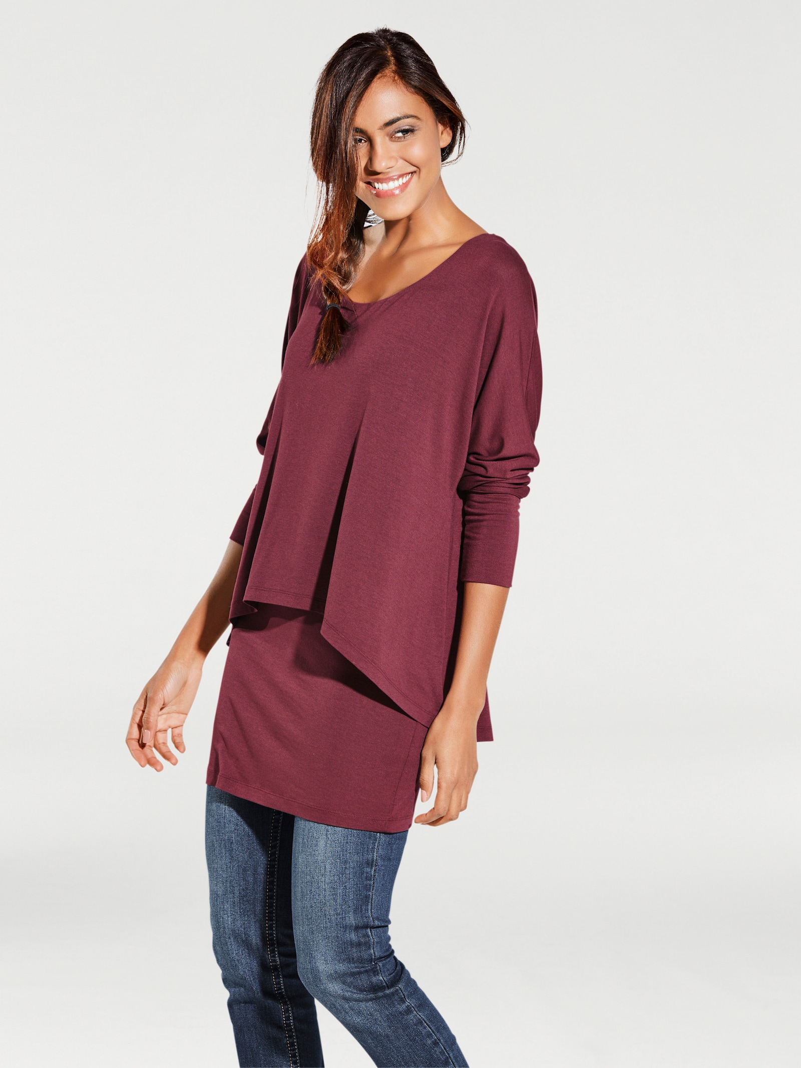 heine Shirt met ronde hals en vleermuismouwen - bordeaux