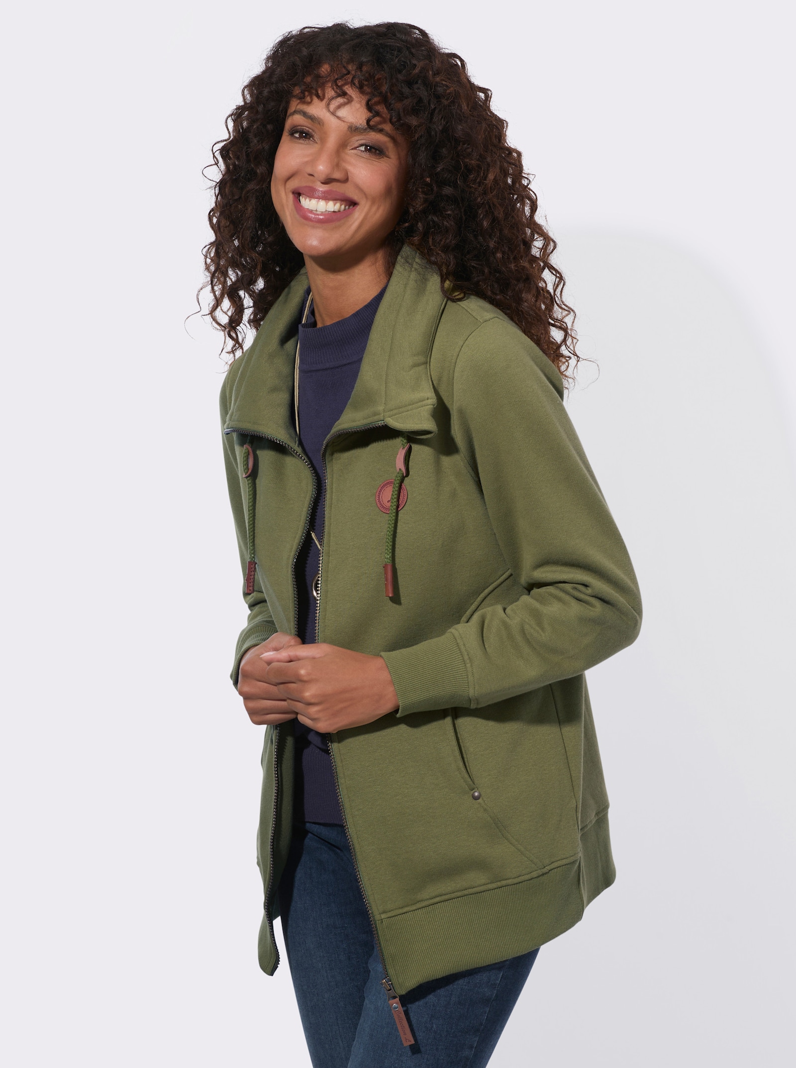 Shirtjacke mit Reißverschluss - oliv