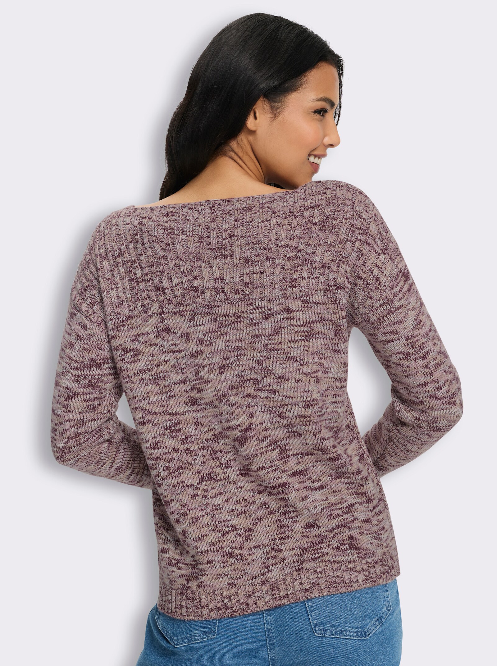 Langarm-Pullover in Melange-Optik - burgund-ecru-meliert