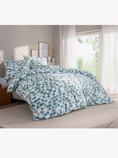 Janine Bettwäsche - weiß-smaragd-bedruckt