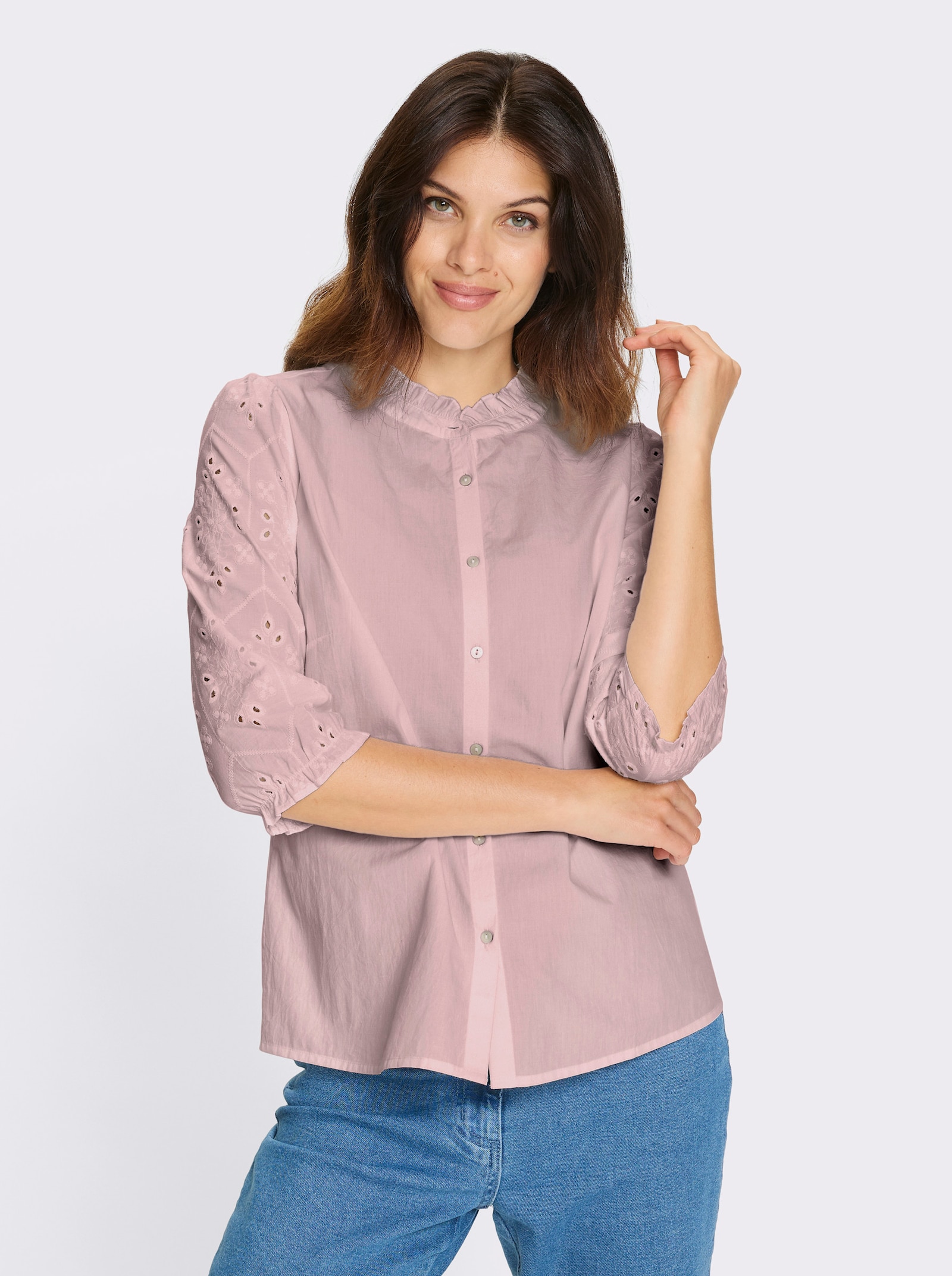 Baumwollbluse mit Lochstickerei - hortensie