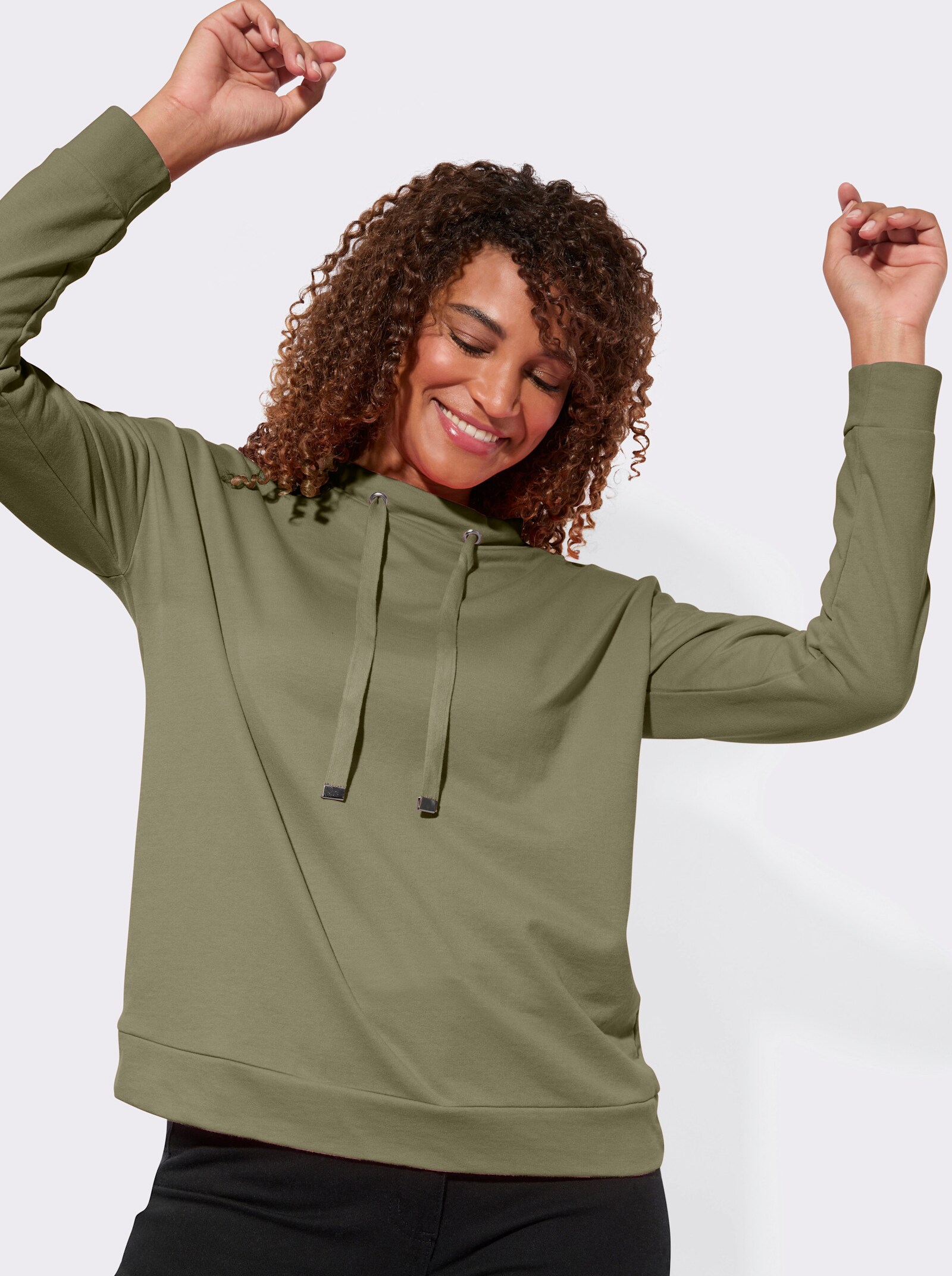 Sweatshirt mit Kordelzug - khaki