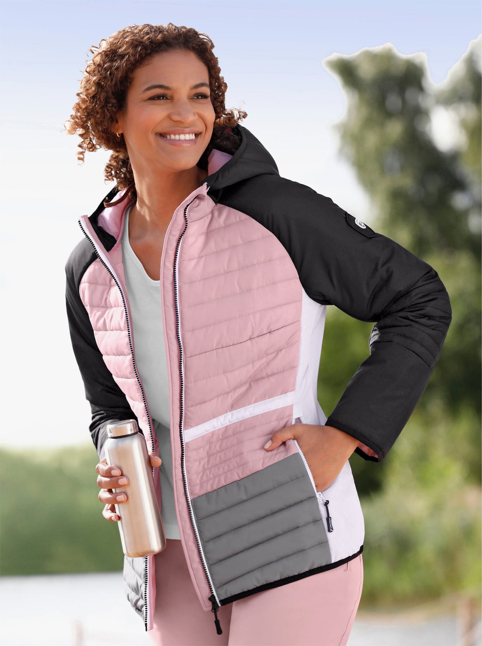 Steppjacke mit elastischen Abschlüssen - schwarz-hortensie