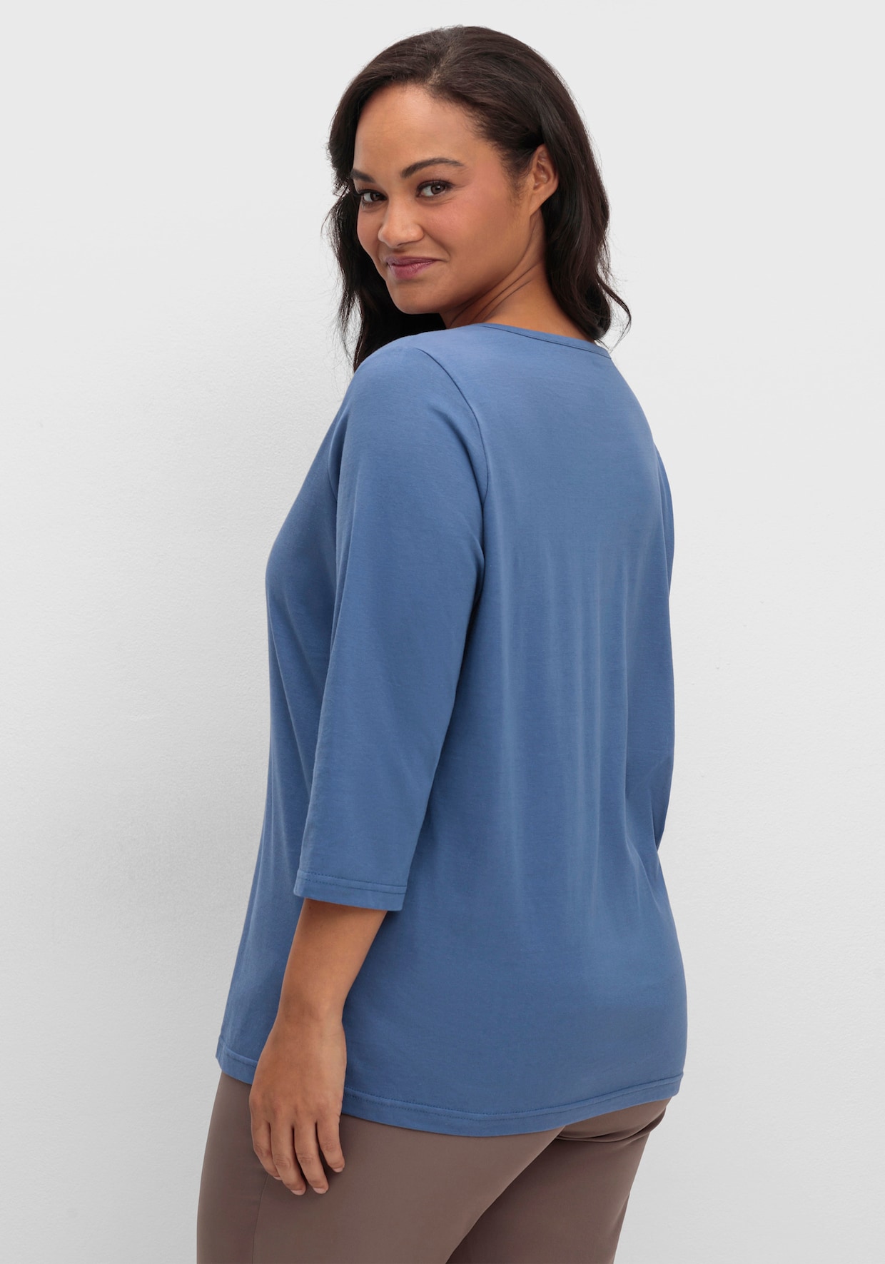 3/4-Arm-Shirt mit V-Ausschnitt - jeansblau