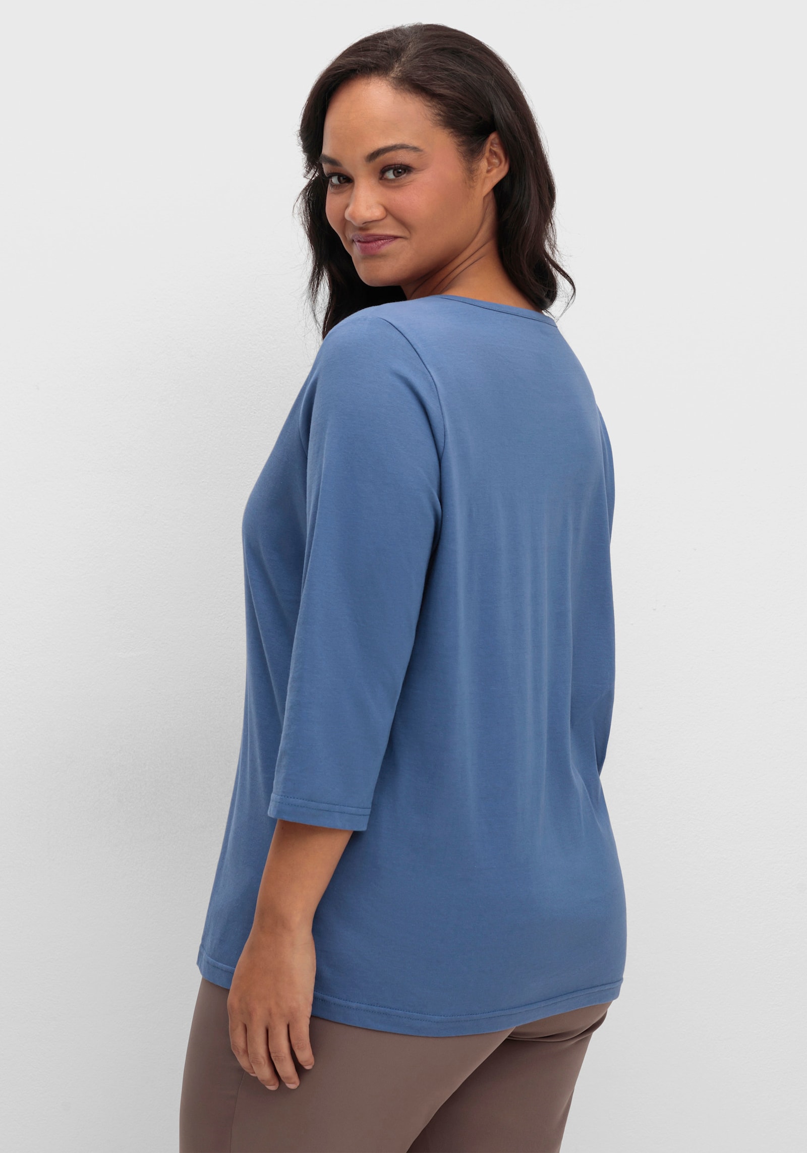 3/4-Arm-Shirt mit V-Ausschnitt - jeansblau