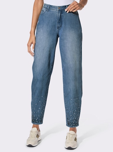 Baumwoll-Jeans mit Pailletten - blue-bleached