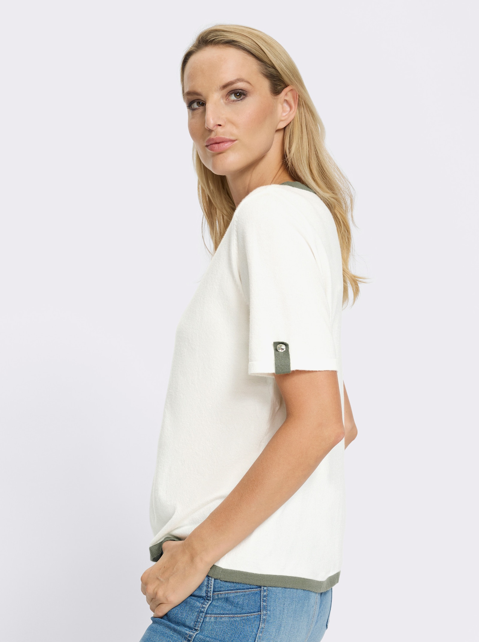 heine Pullover met korte mouwen en contrastkleurige hals - ecru