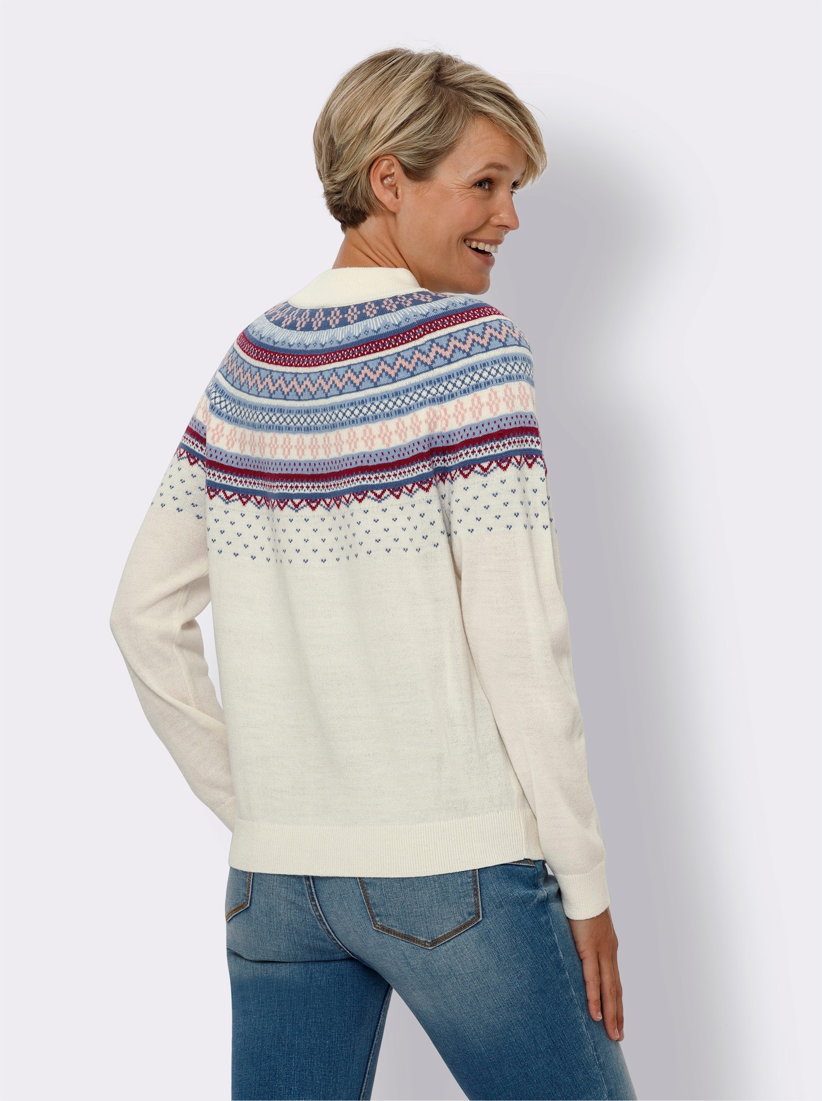 Norwegerpullover mit Stehkragen - champagner-malve-gemustert