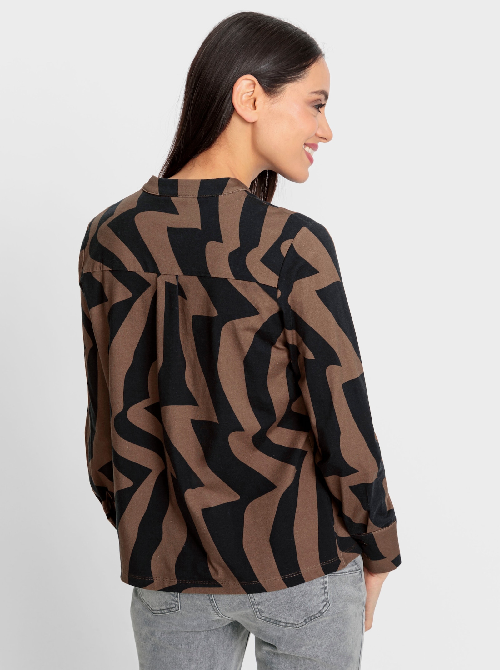 heine Shirt met lange mouwen en grafisch patroon - bruin/zwart bedrukt