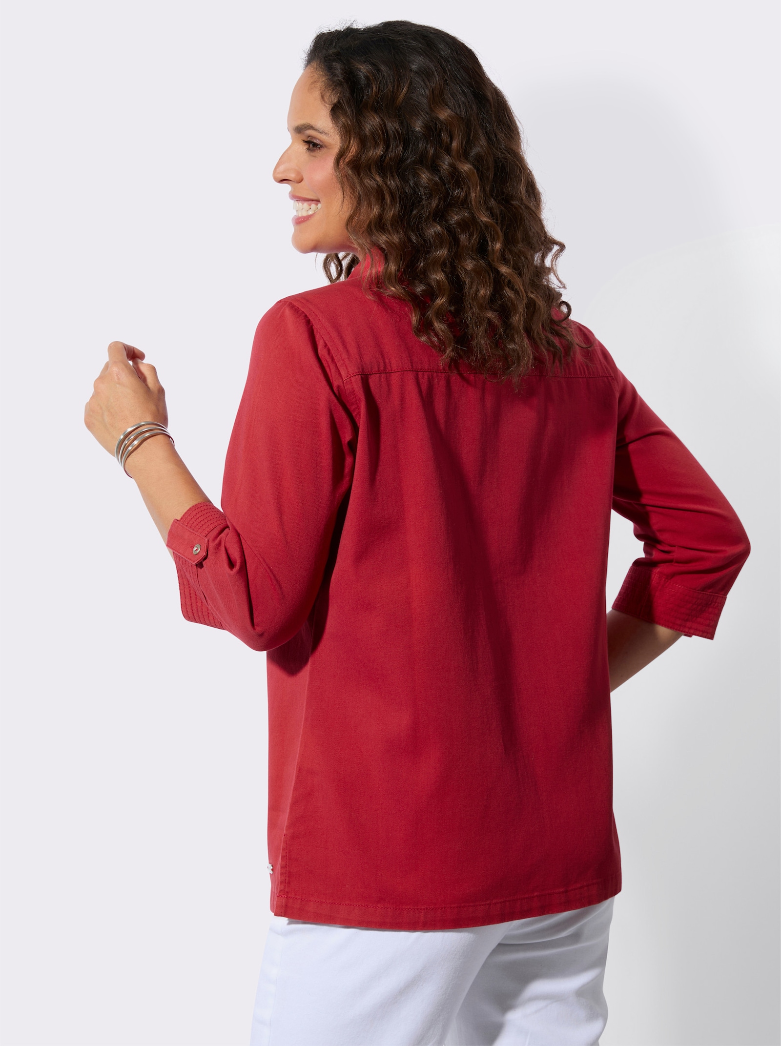 Jeansbluse mit Reißverschluss - erdbeere