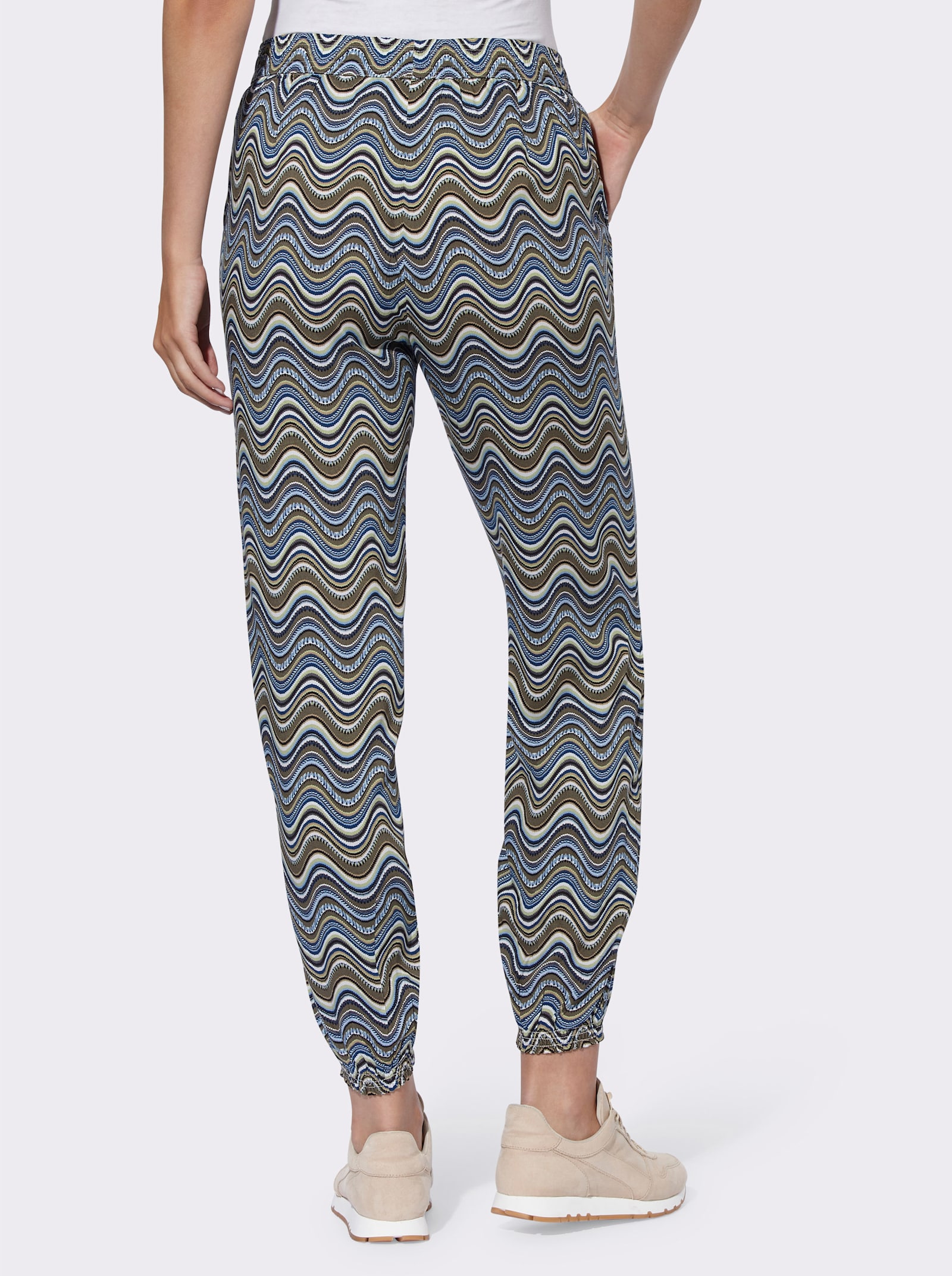 heine Webhose mit elastischem Bund - khaki-schwarz-bedruckt