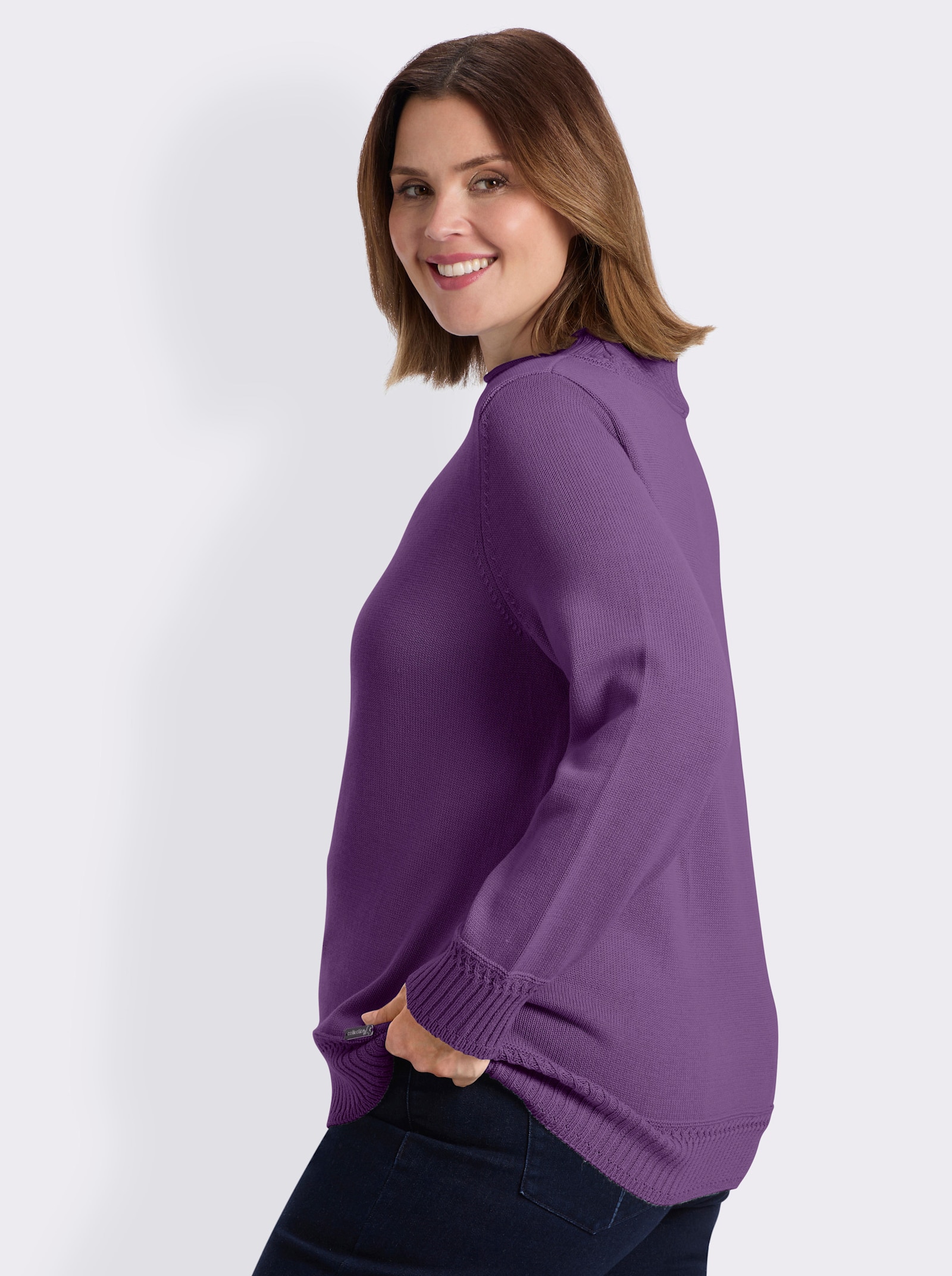 Stehkragenpullover mit Ripp-Abschlüssen - lila