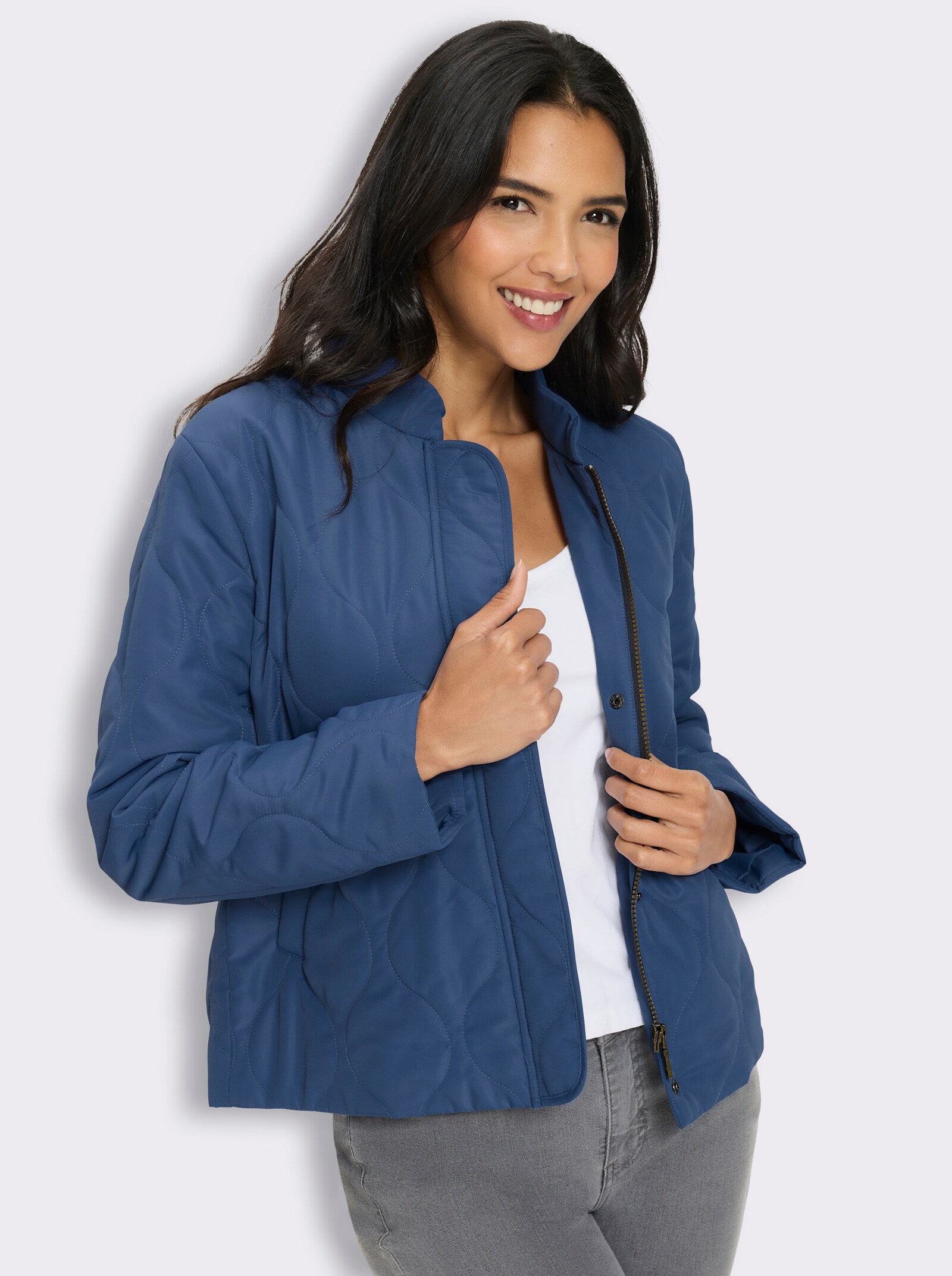 Steppjacke mit Baseball-Kragen - jeansblau