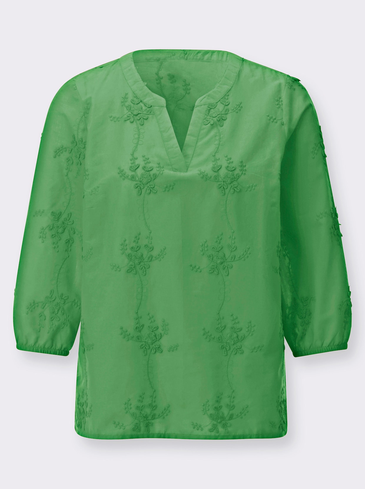 Baumwollbluse mit 3D-Blütenstickerei - apfel