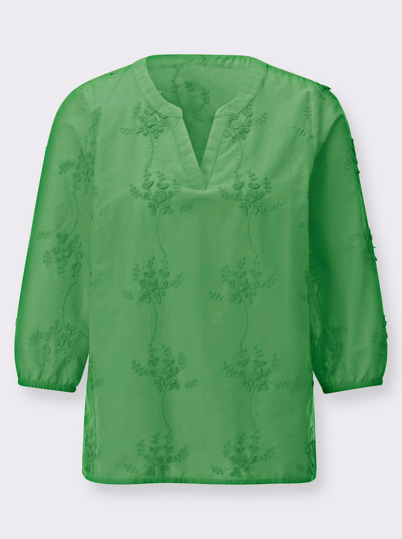 Baumwollbluse mit 3D-Blütenstickerei - apfel