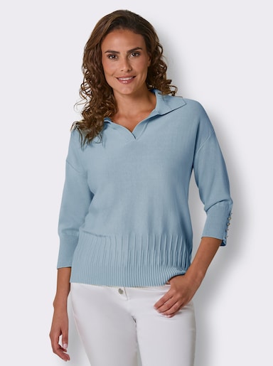 CREATION L PREMIUM Polopullover aus Querstrick - eisblau