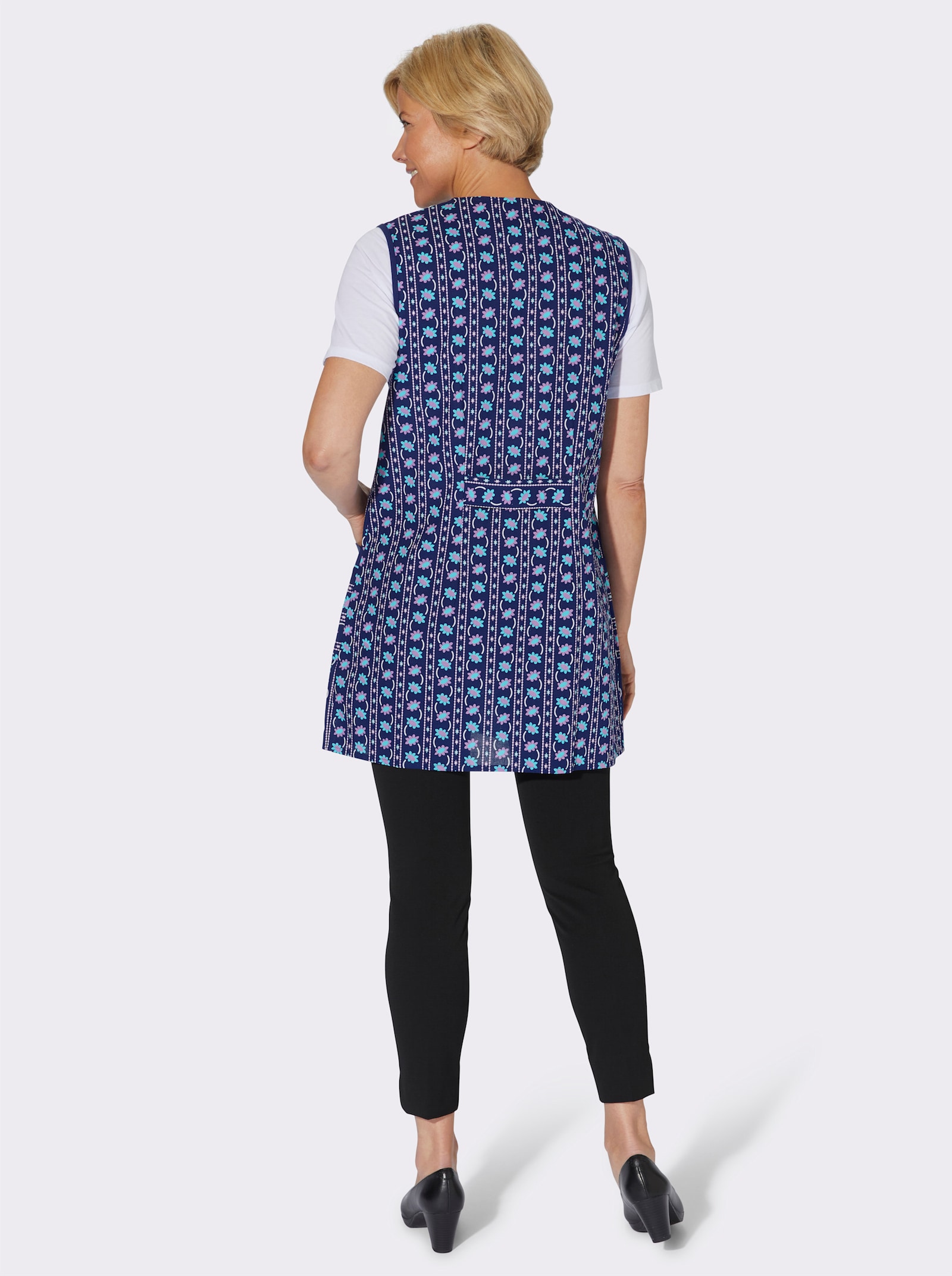 Kasack mit Riegel am Rücken - türkis-bedruckt