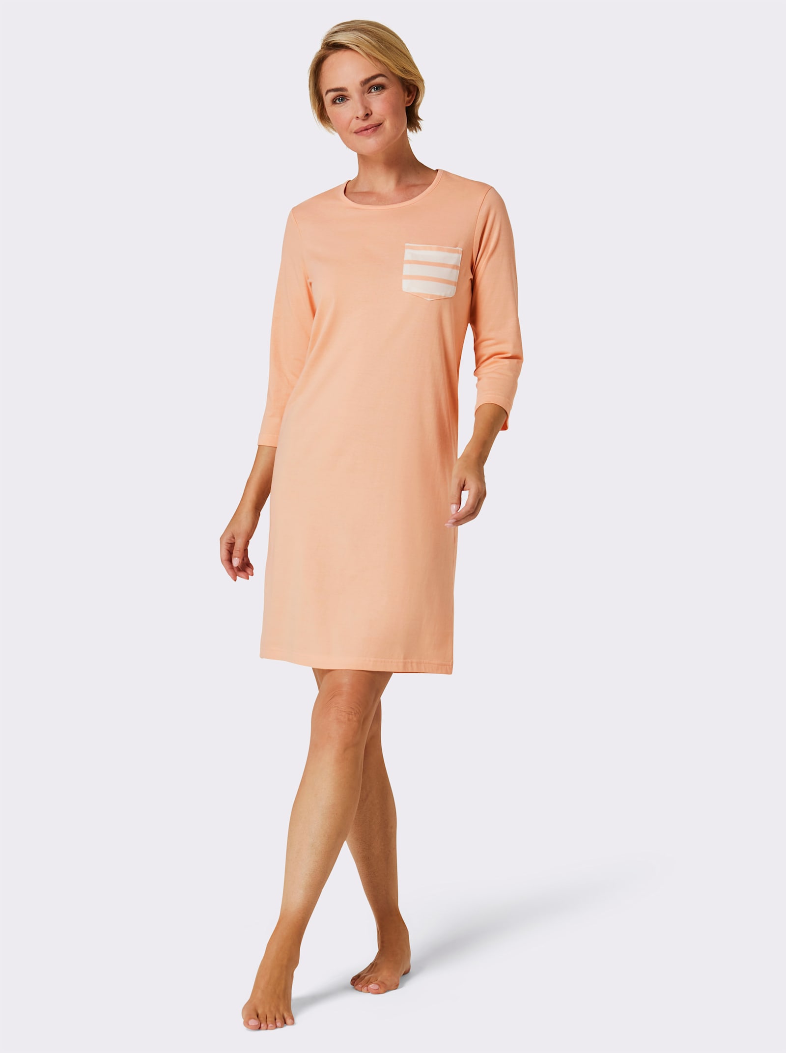wäschepur Sleepshirts im Baumwoll-Mix - apricot + apricot-ecru-gestreift