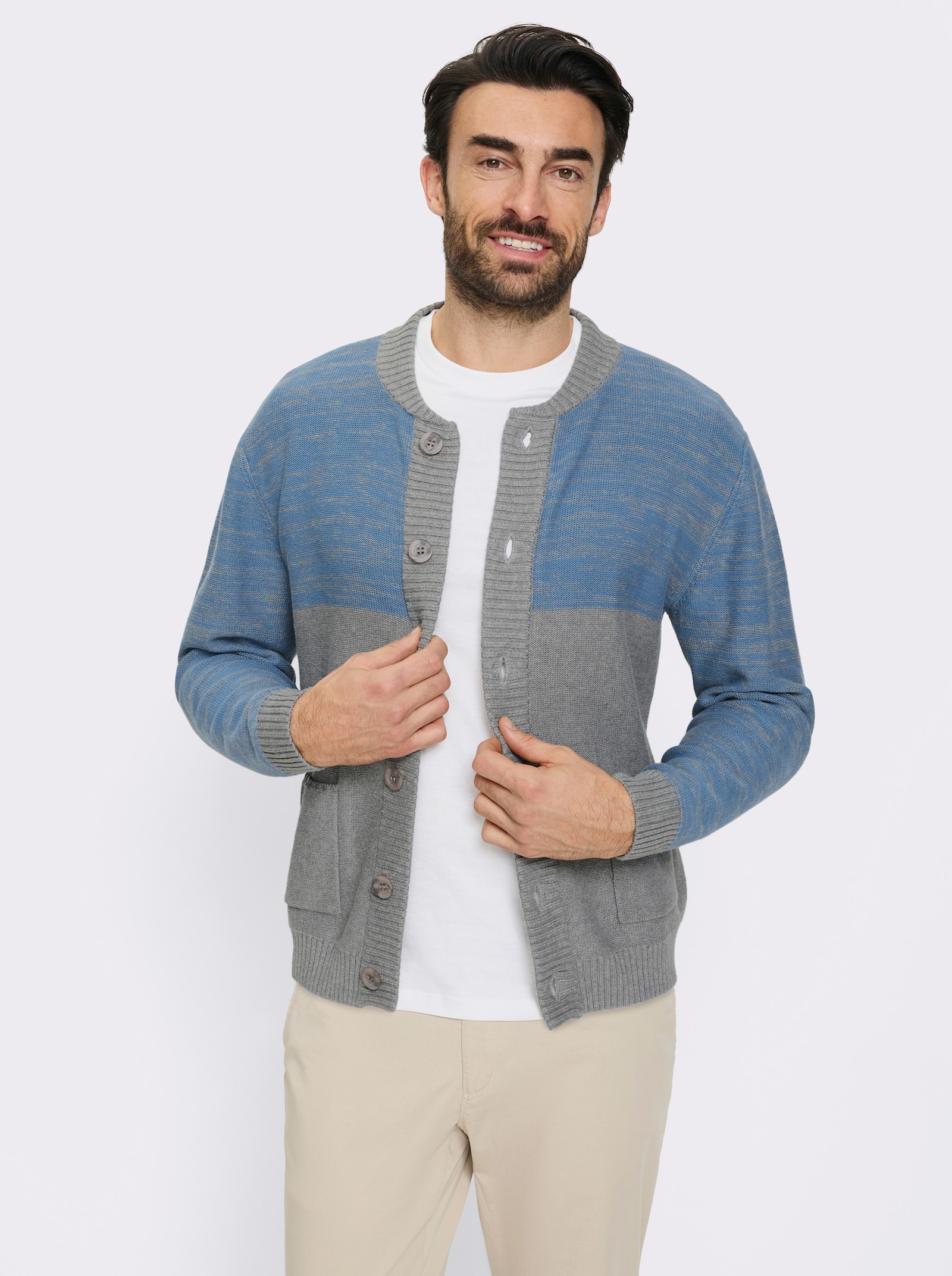 Marco Donati Strickjacke mit zweifarbigem Garn - grau-mittelblau-meliert