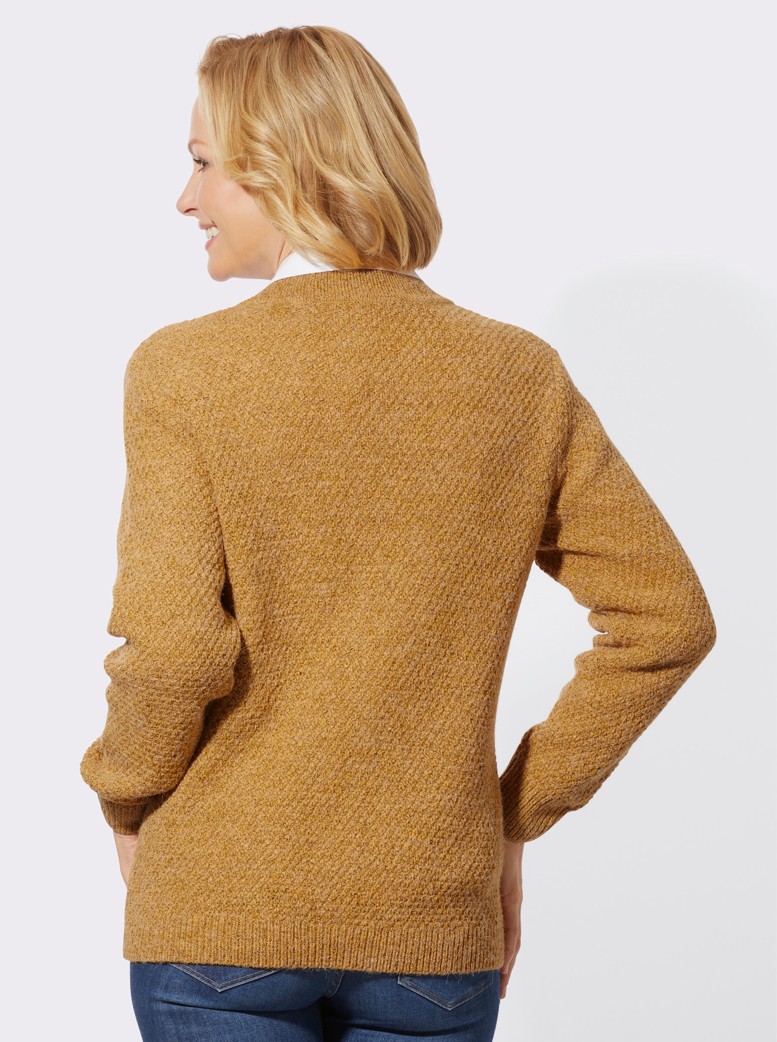 Strickjacke mit Rautenmuster - ocker-meliert