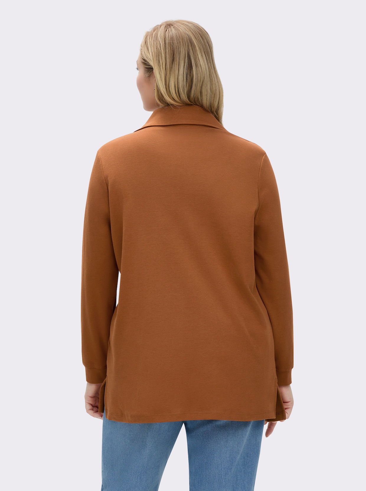 Longsweatshirt mit Umlegekragen - cognac