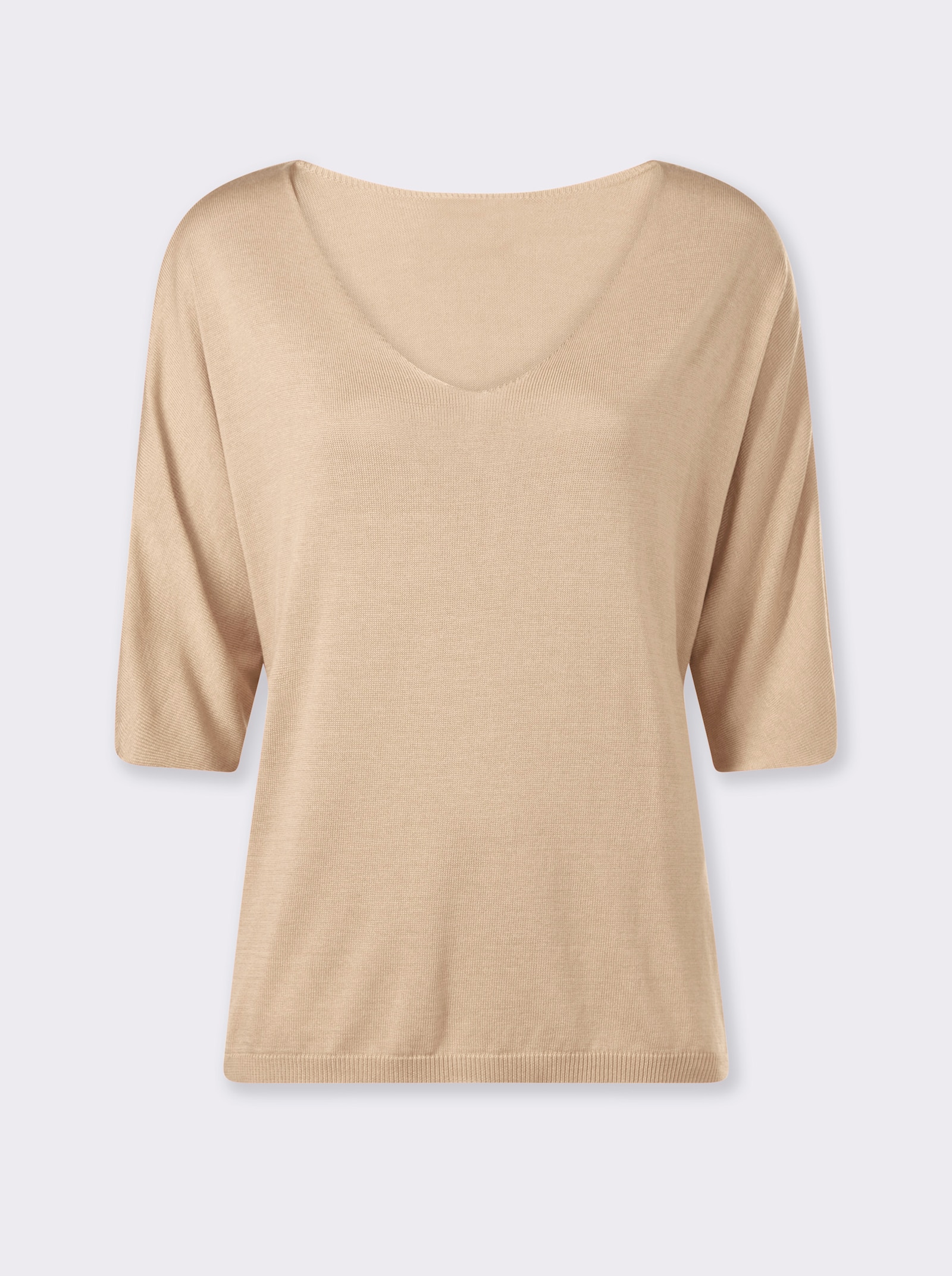 heine Feinstrickpullover mit grossem V-Ausschnitt - sand